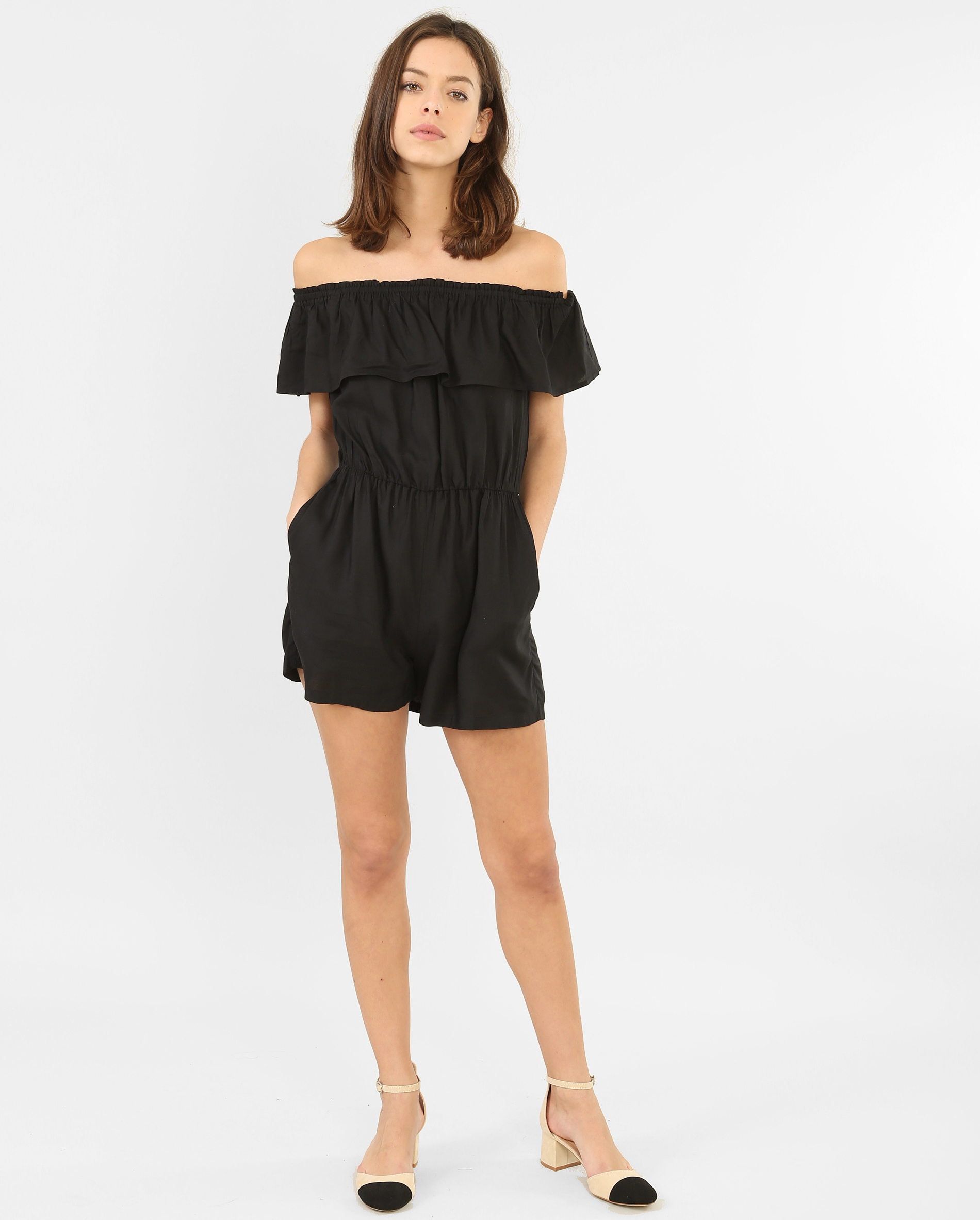 Combishort col bardot noir - Pimkie