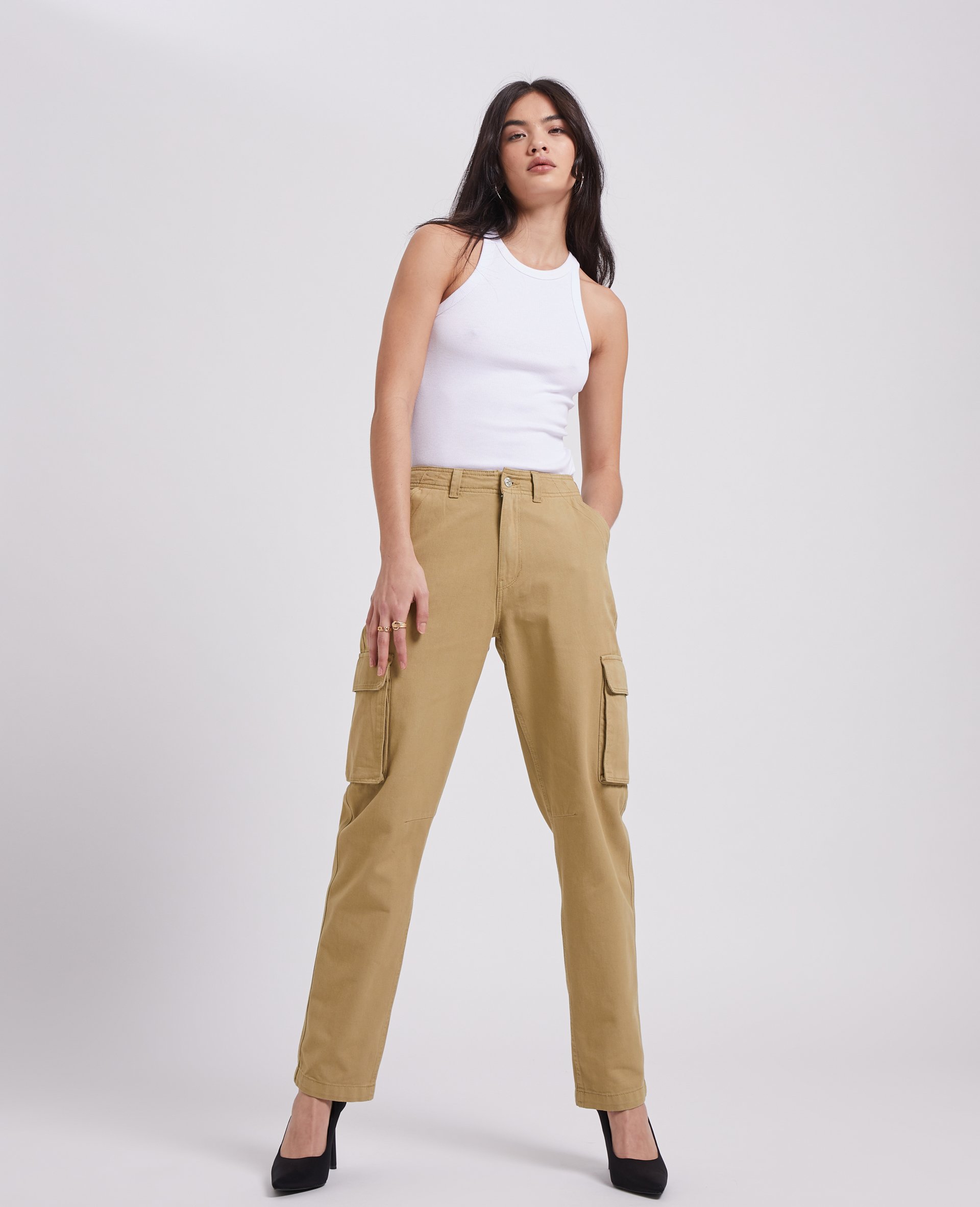 Pantalon droit cargo taille haute camel - Pimkie