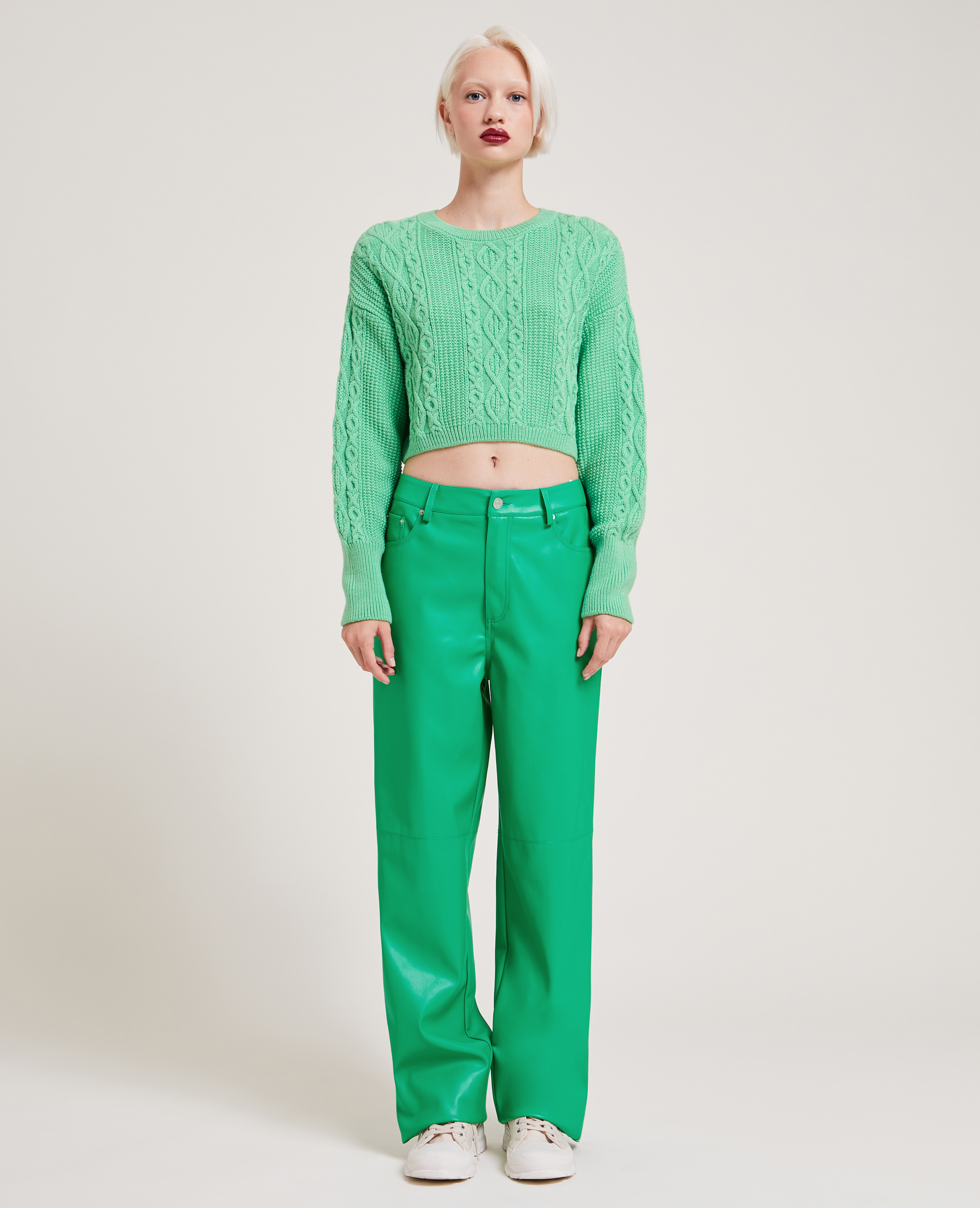 Pantalon droit en simili cuir vert - Pimkie