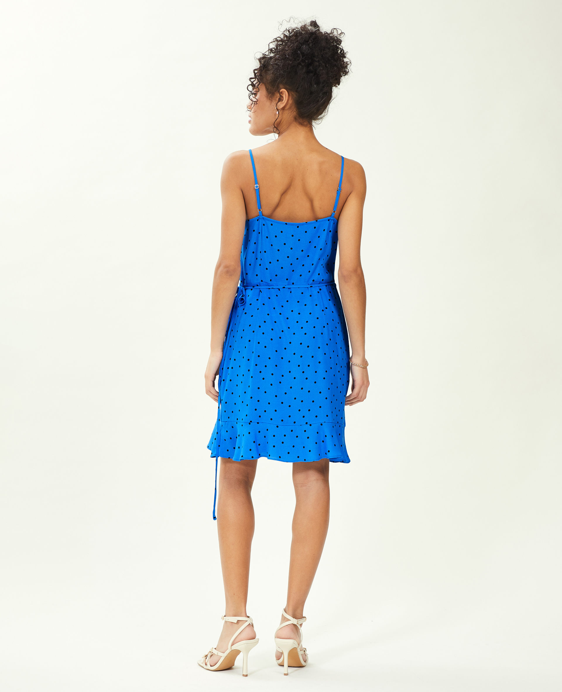Robe courte portefeuille avec volants bleu - Pimkie