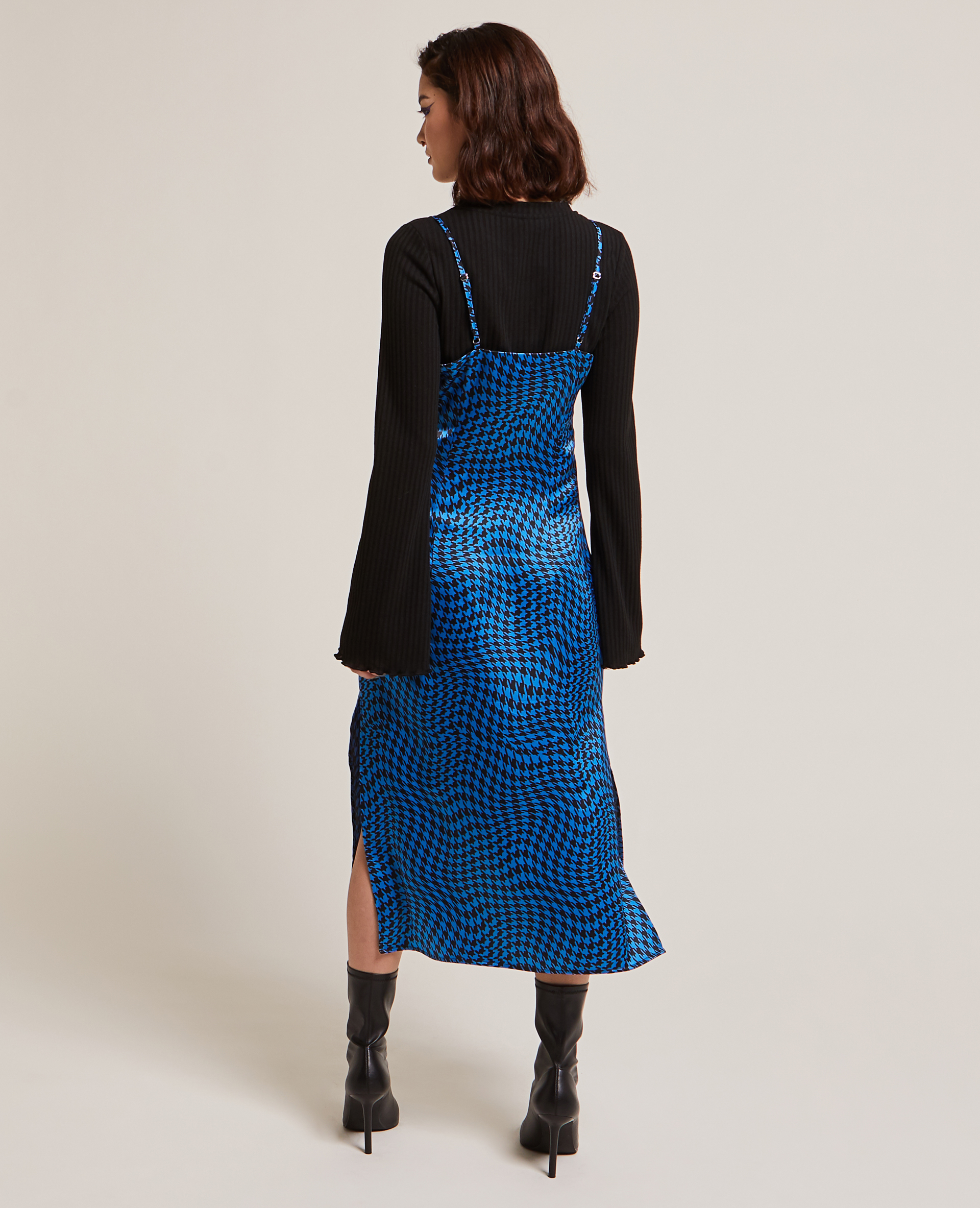 Robe midi tissu satiné bleu - Pimkie