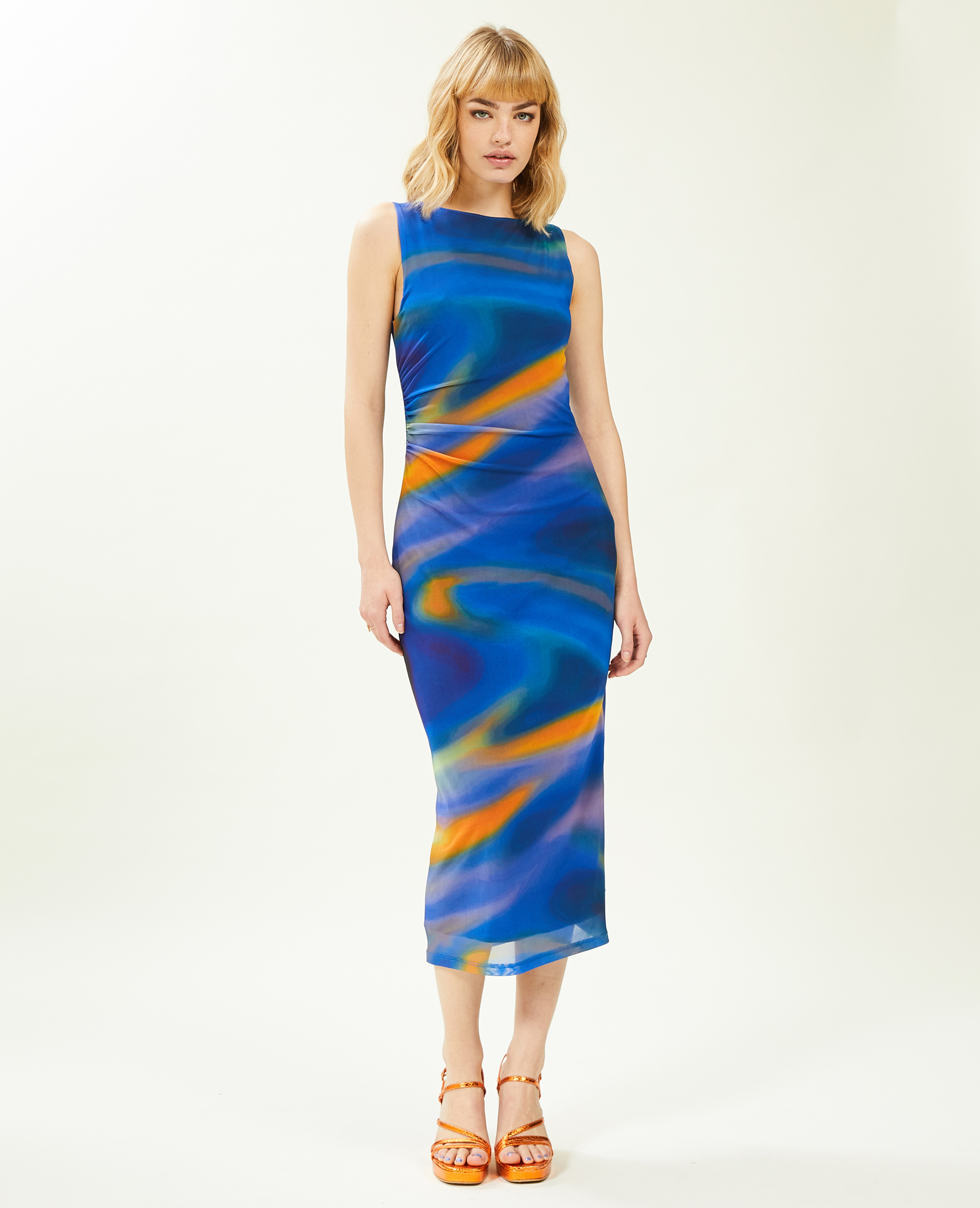 Robe longue sans manche en micro-mesh bleu - Pimkie