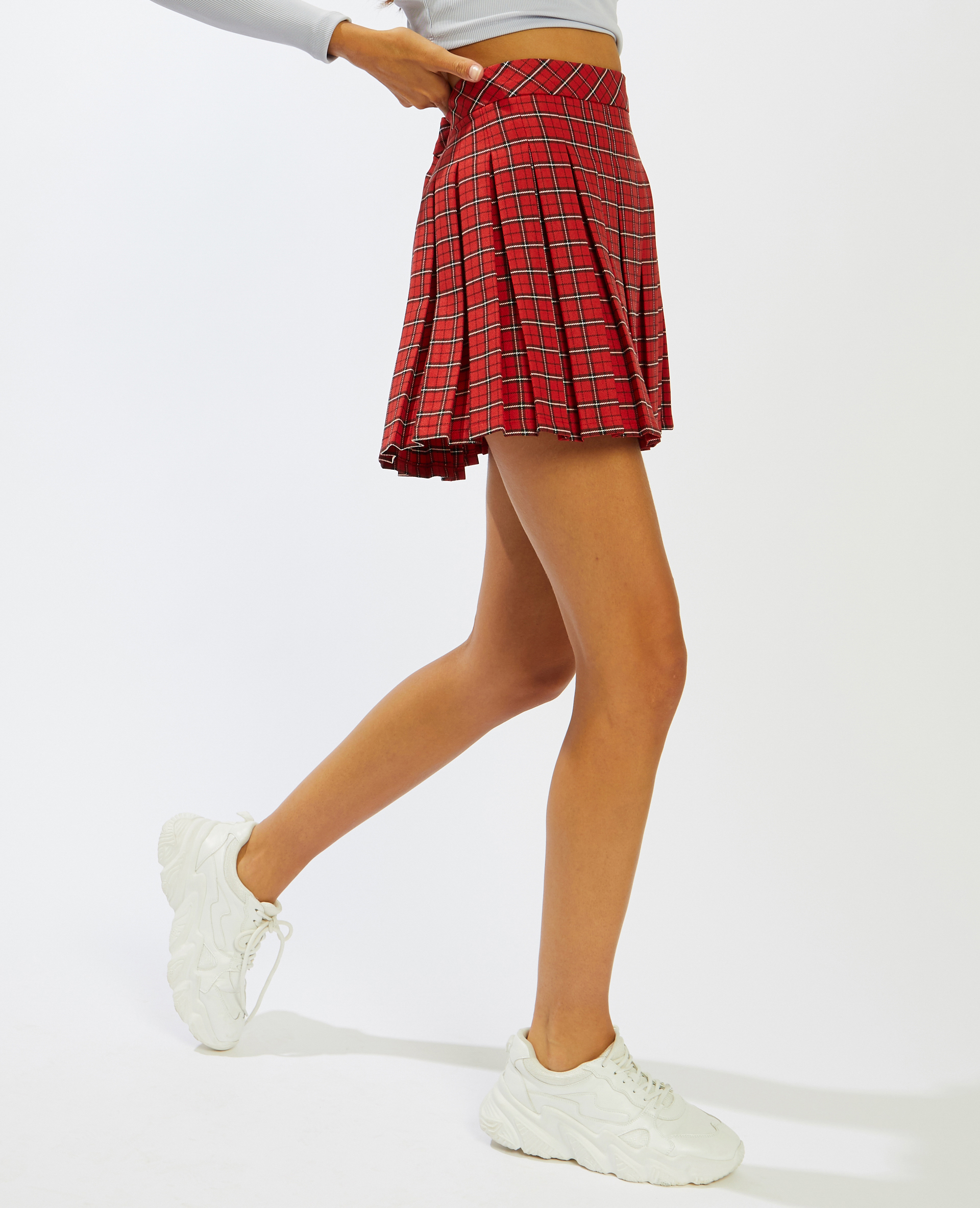 Jupe plissée store courte rouge
