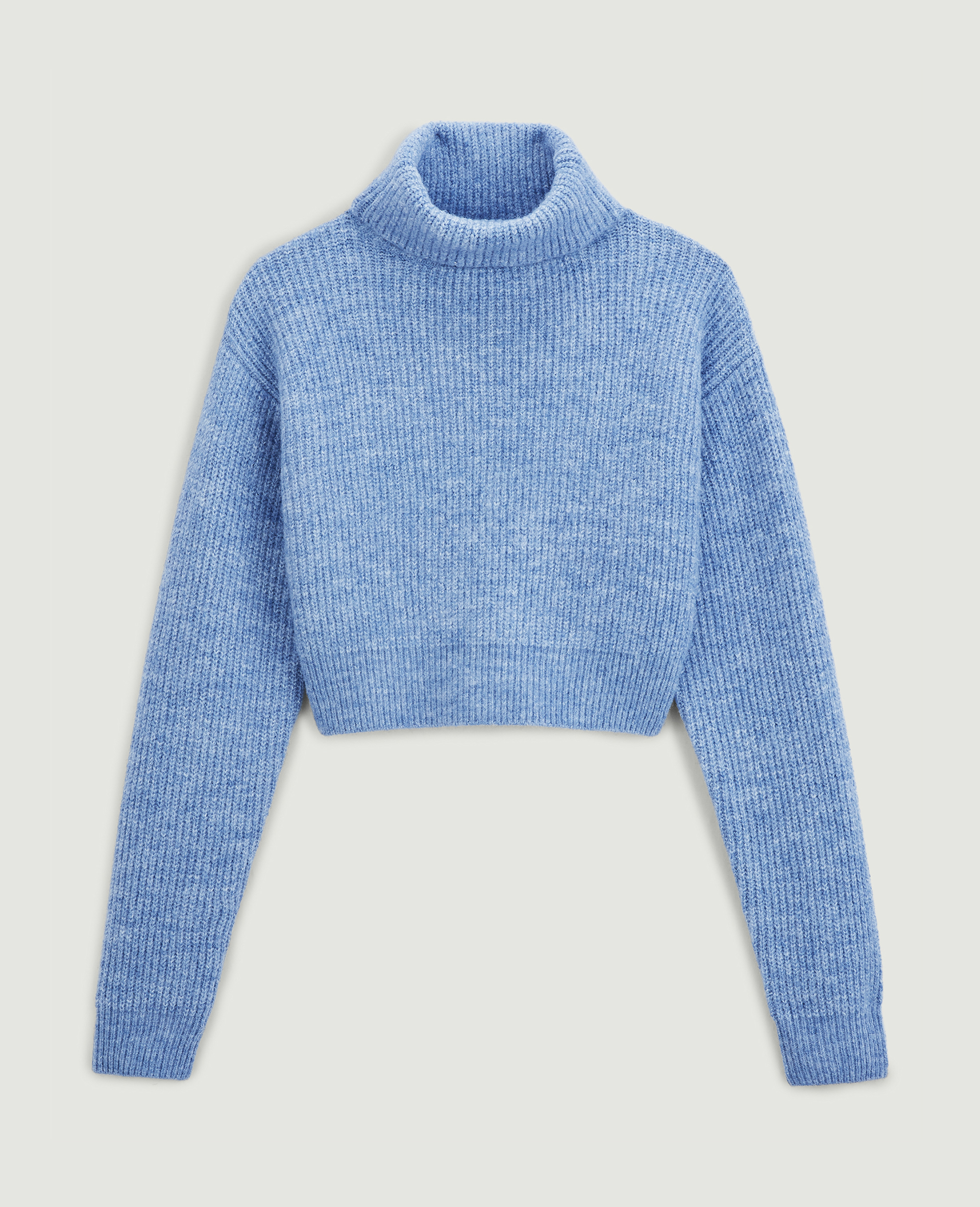 Pull cropped col roulé bleu - Pimkie