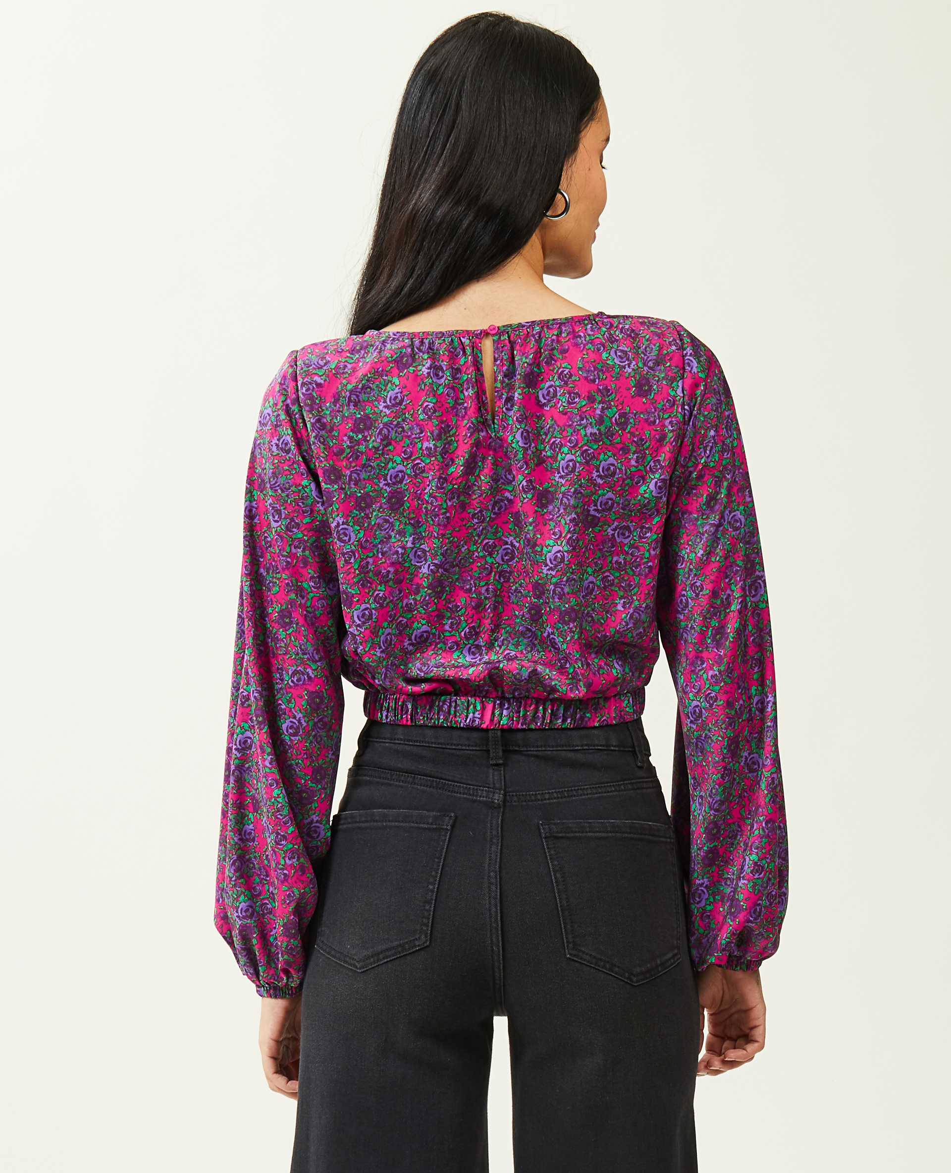 Blouse courte base et poignets élastiqués rose - Pimkie