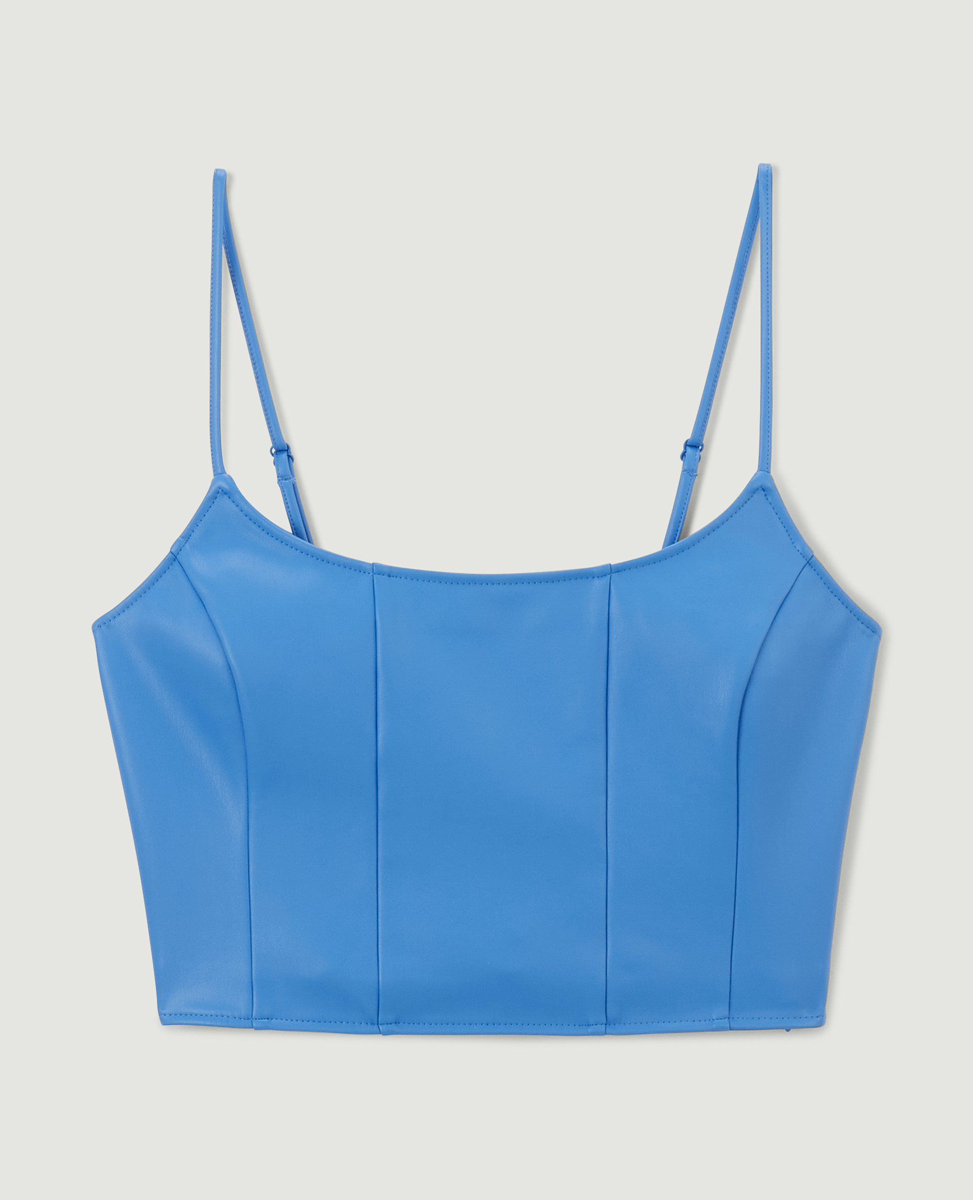 Top court effet bustier en simili bleu - Pimkie