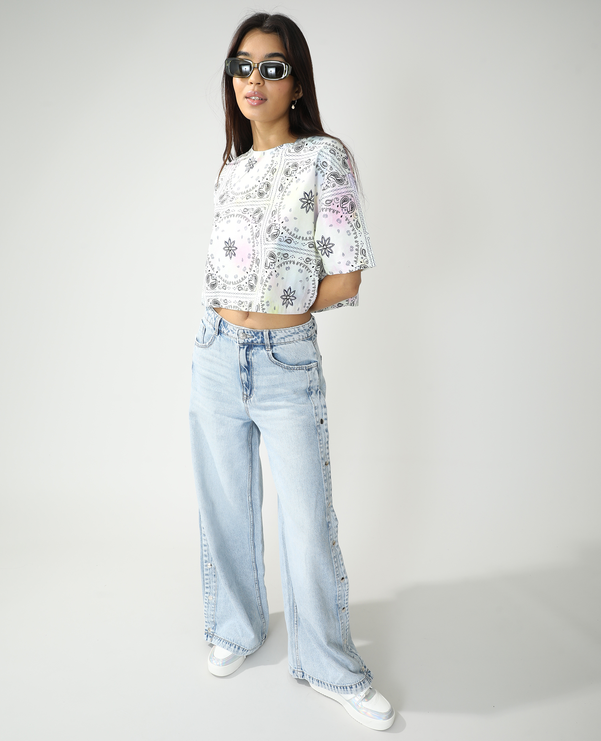 T-shirt cropped oversize fantaisie rose - Pimkie