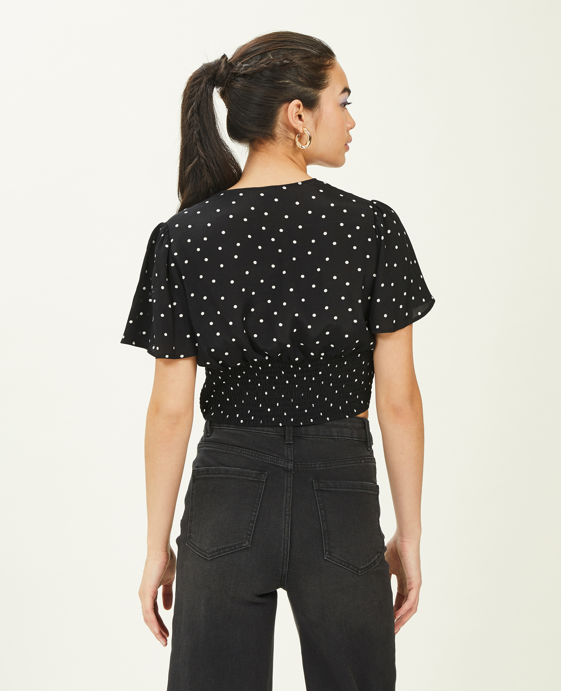 Blouse courte manches papillon noir - Pimkie