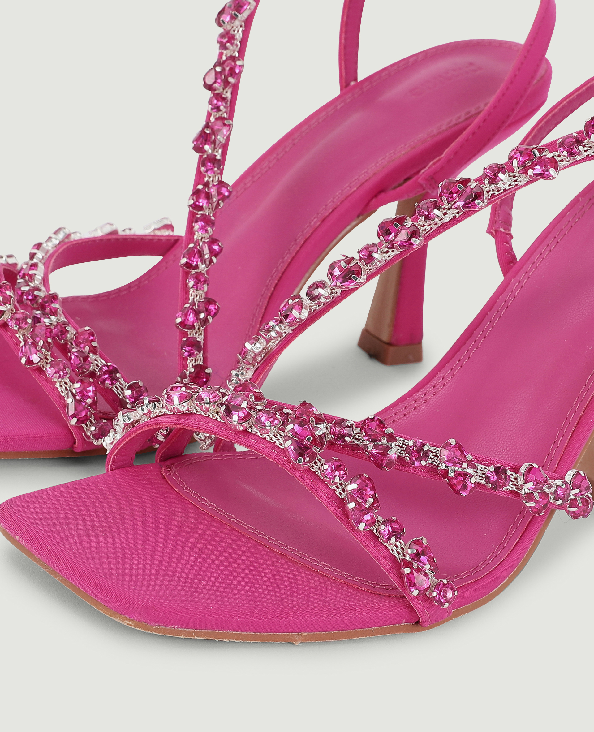 Sandales à talons avec brides et strass rose - Pimkie