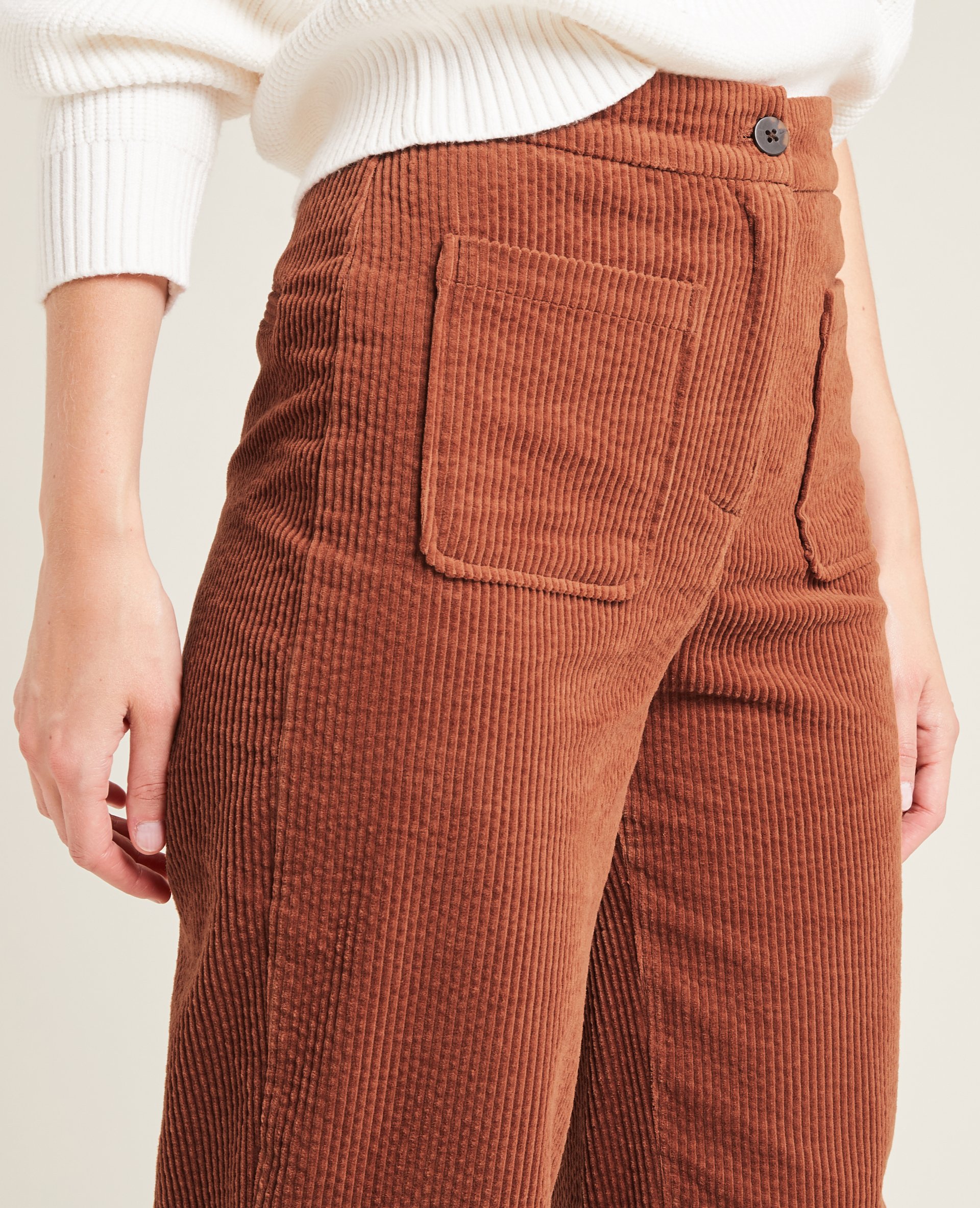 Pantalon droit en velours côtelé orange - Pimkie