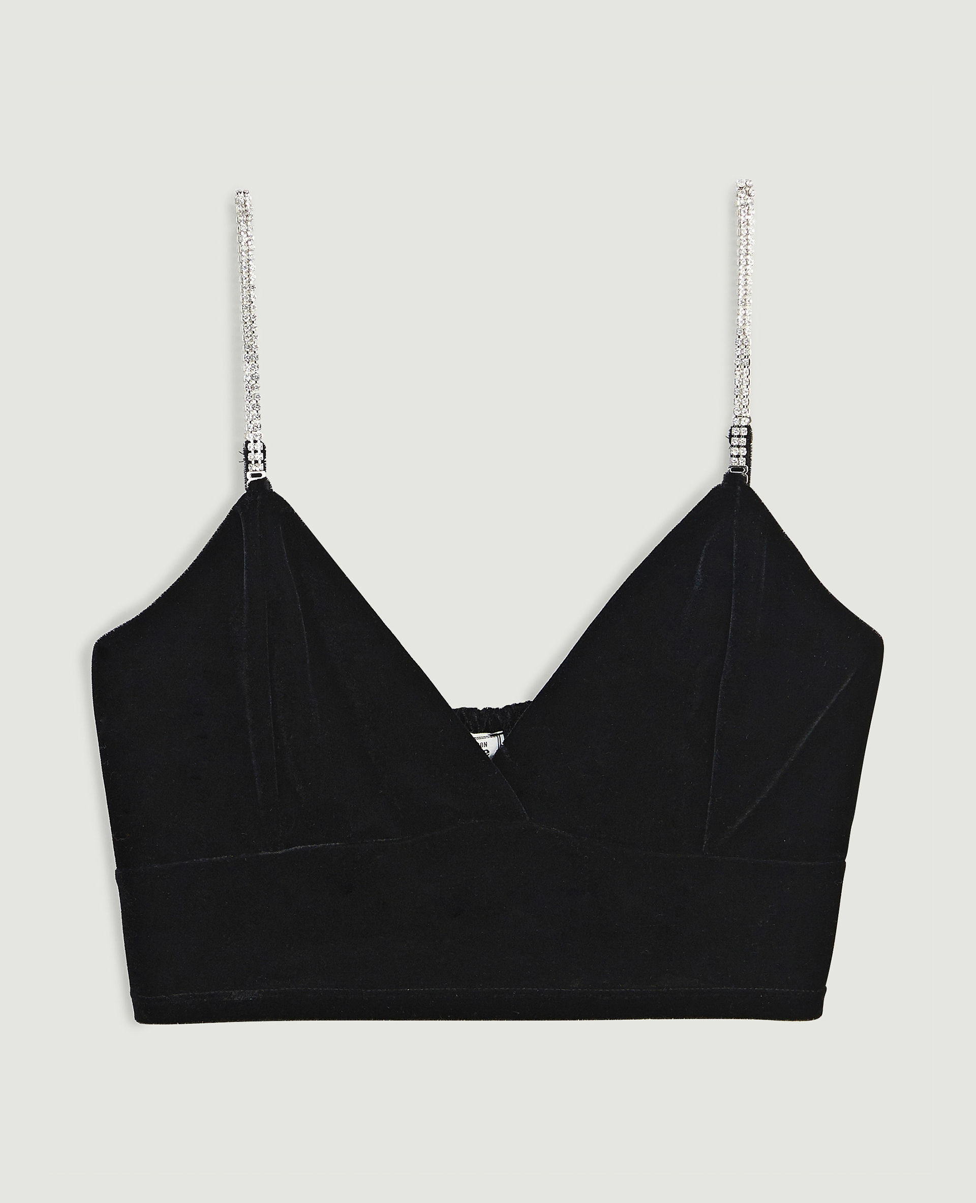 Brassière velours ras et strass noir - Pimkie