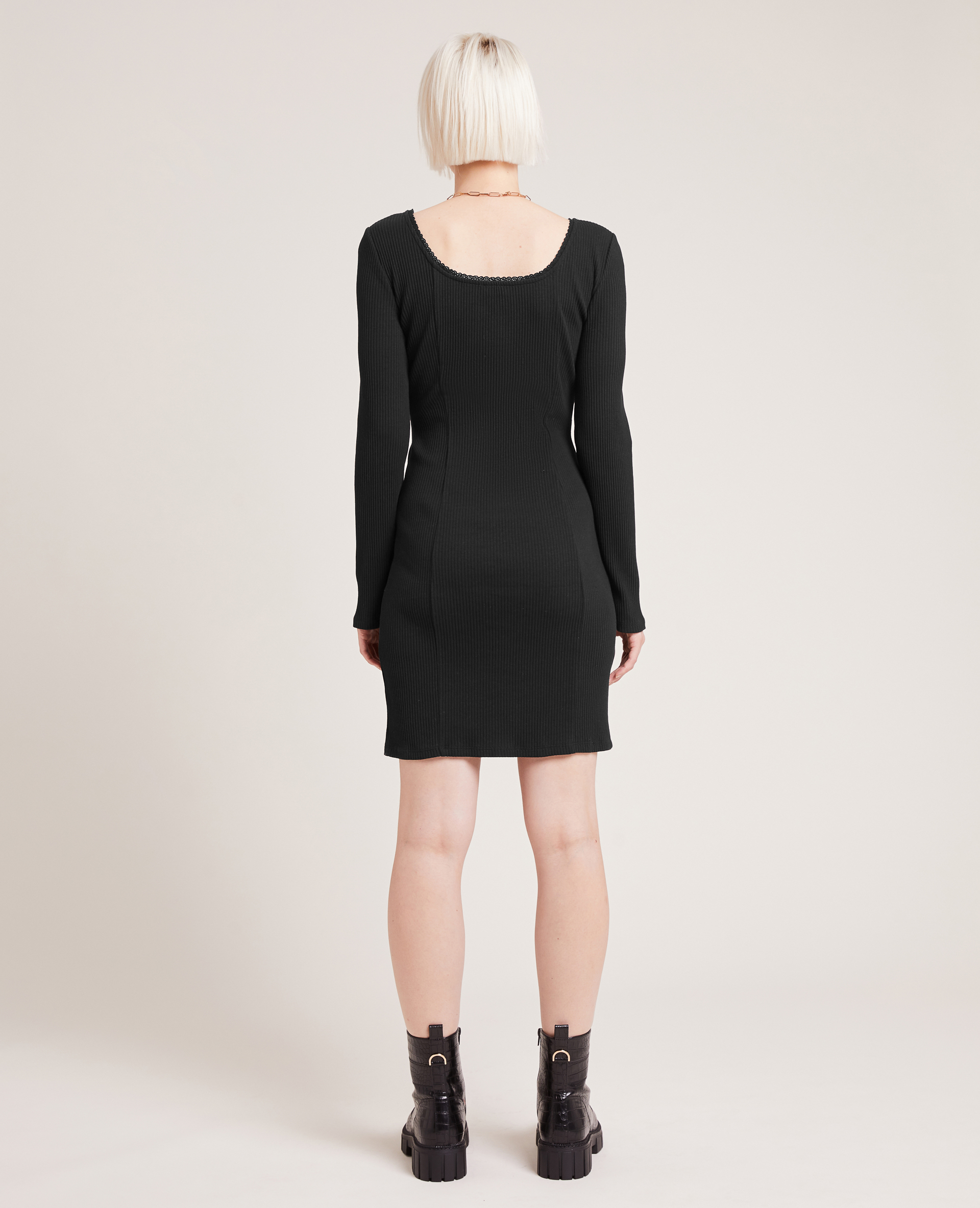 Robe côtelée manches longues noir - Pimkie