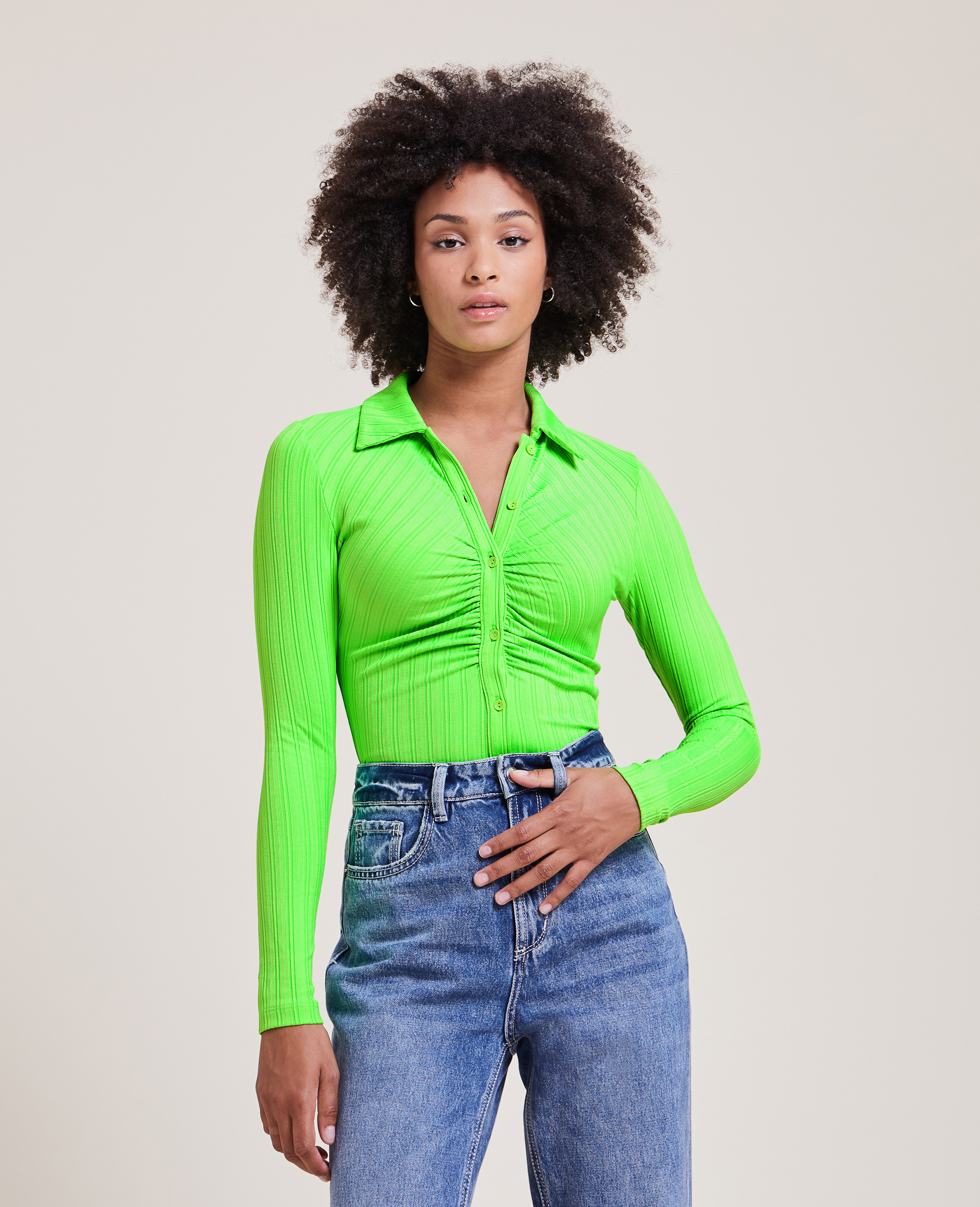 Chemisier en maille rayée vert - Pimkie