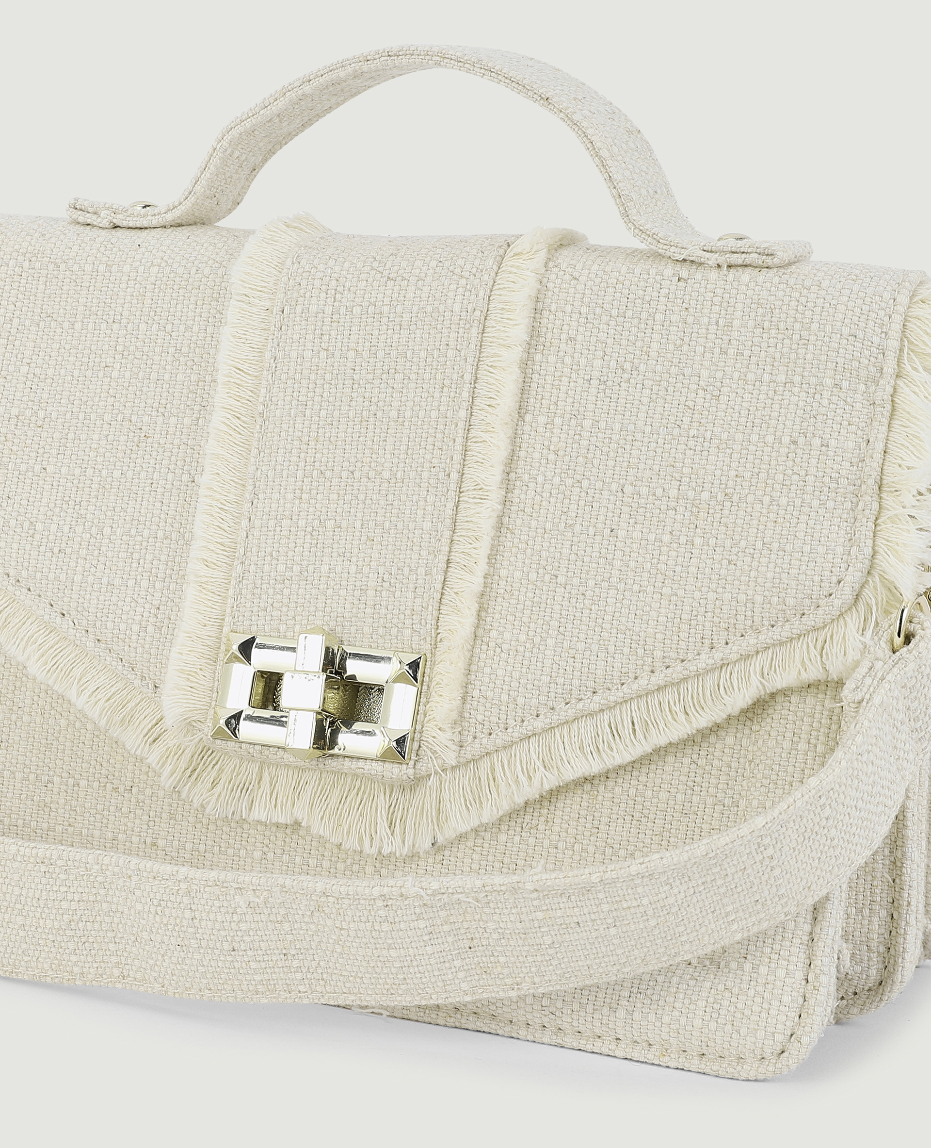 Sac rigide en tissu effet lin avec franges beige - Pimkie