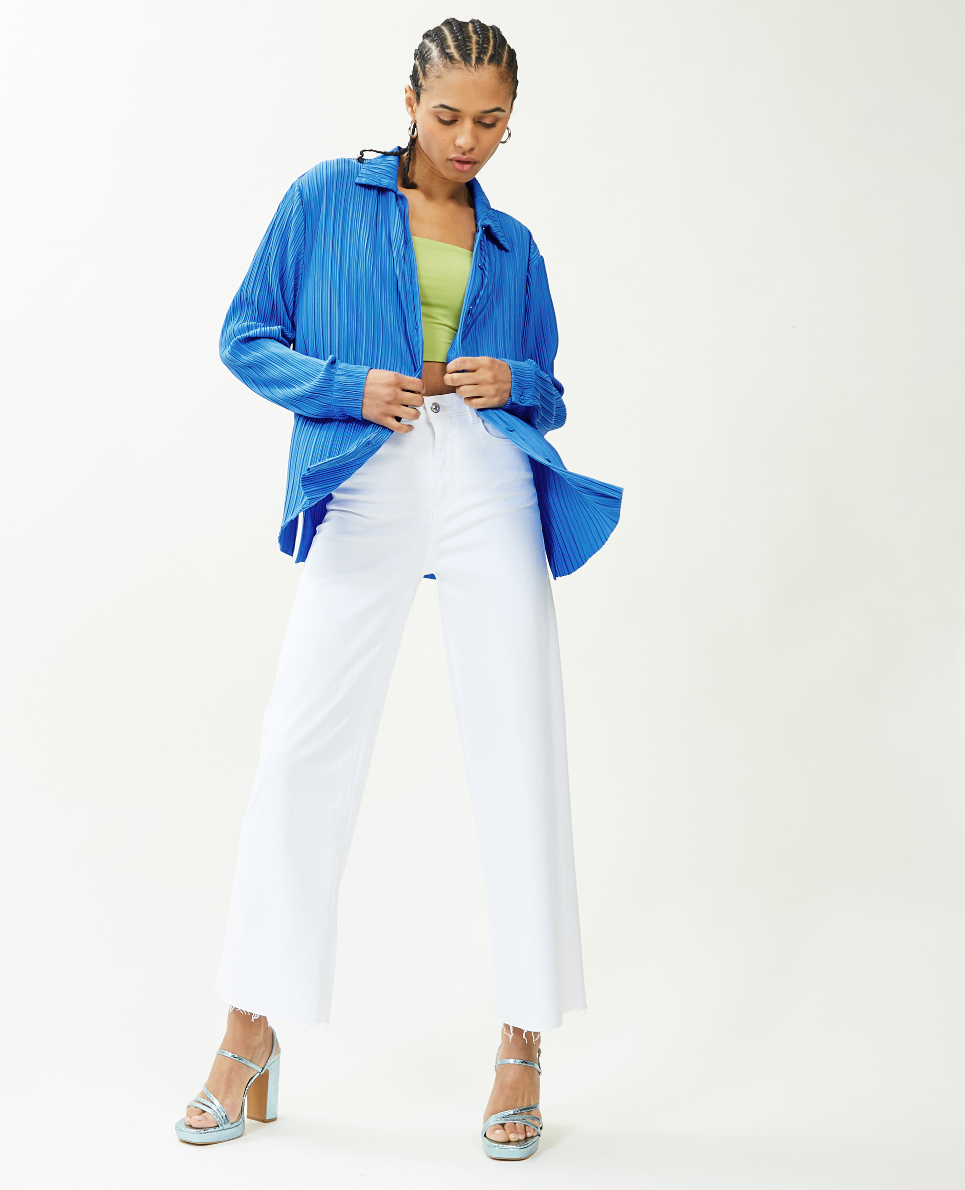 Chemise maille plissée bleu - Pimkie