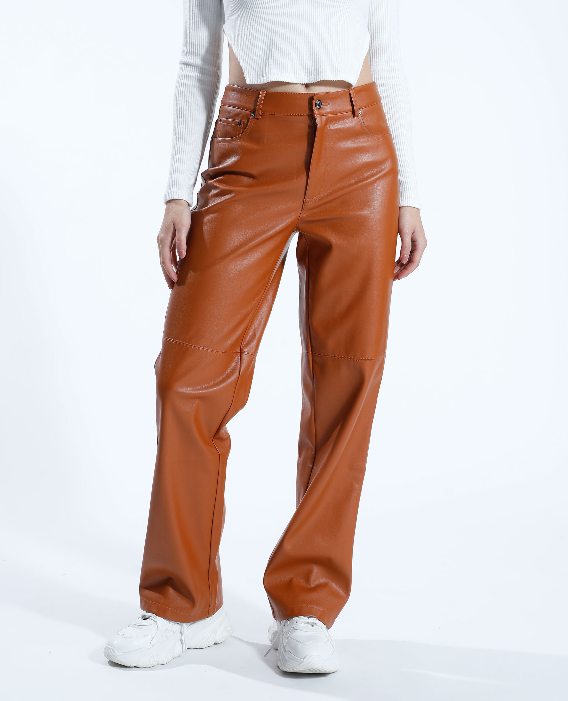 Pantalon droit deals en cuir