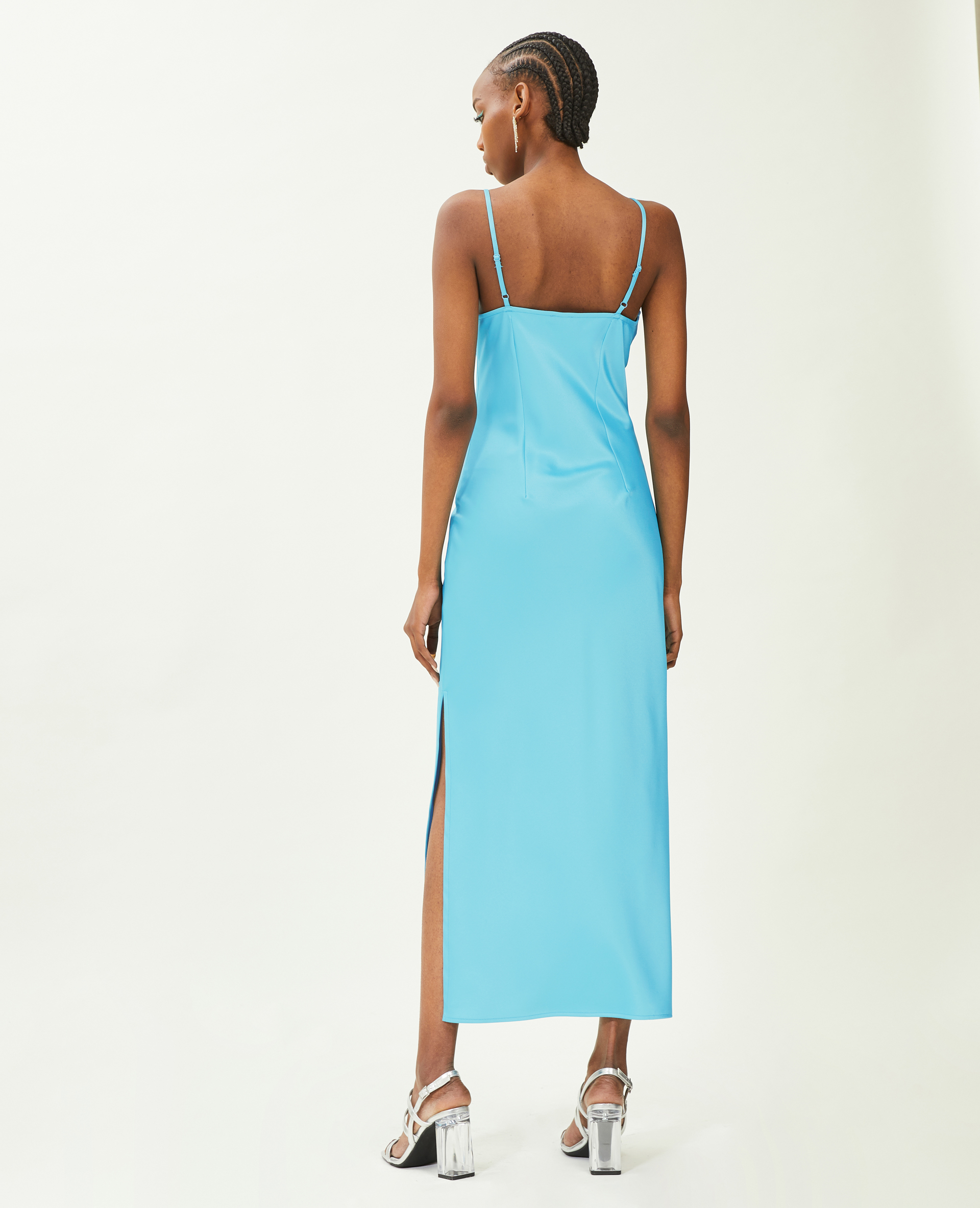 Robe longue en tissu satiné bleu turquoise - Pimkie