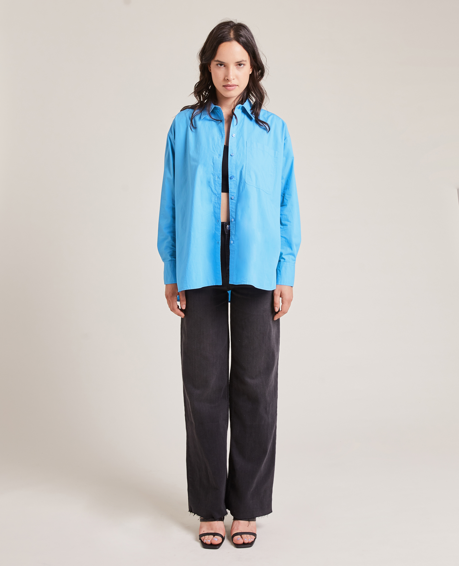 Chemise oversize manches longues bleu - Pimkie