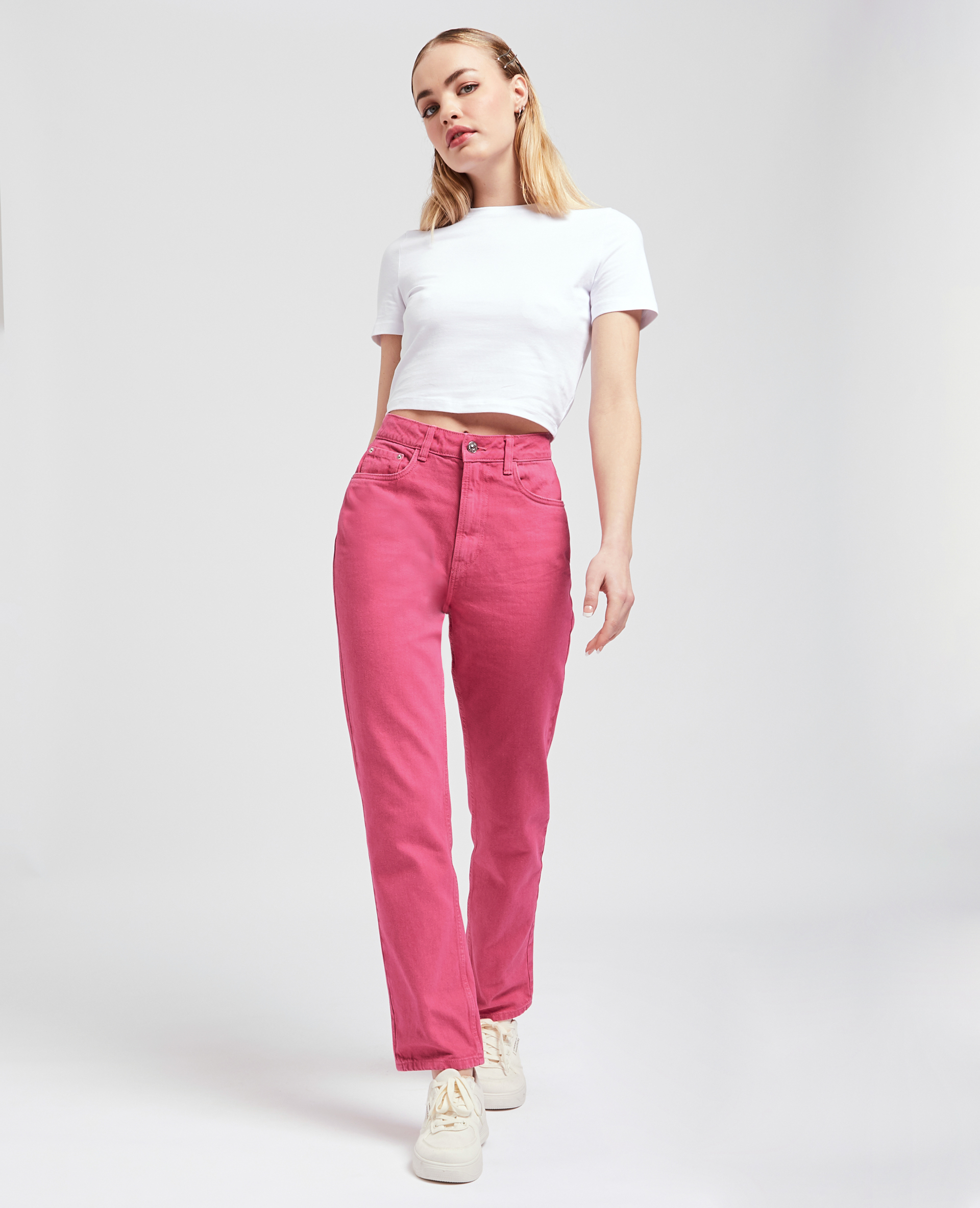 Jean droit taille haute rose - Pimkie