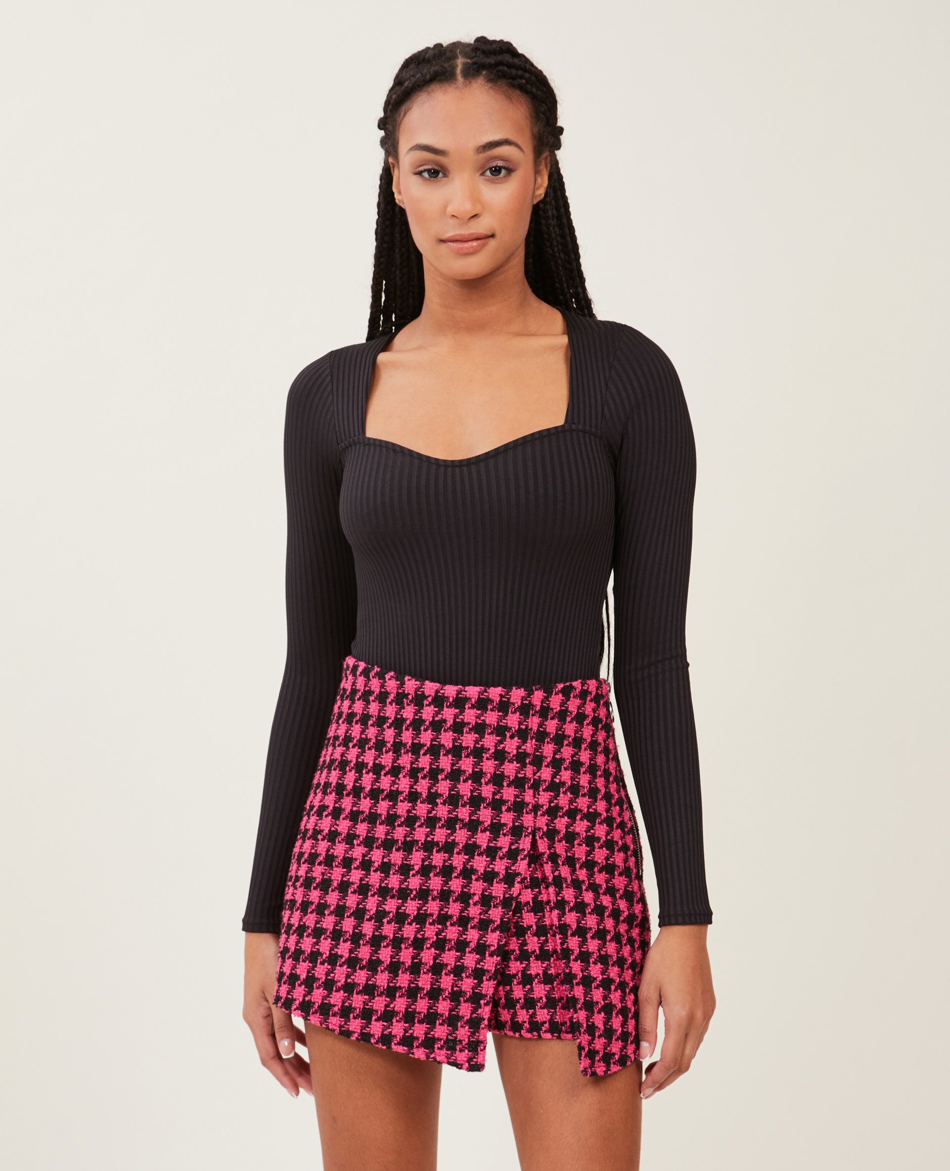 Jupe-short en tweed noir - Pimkie