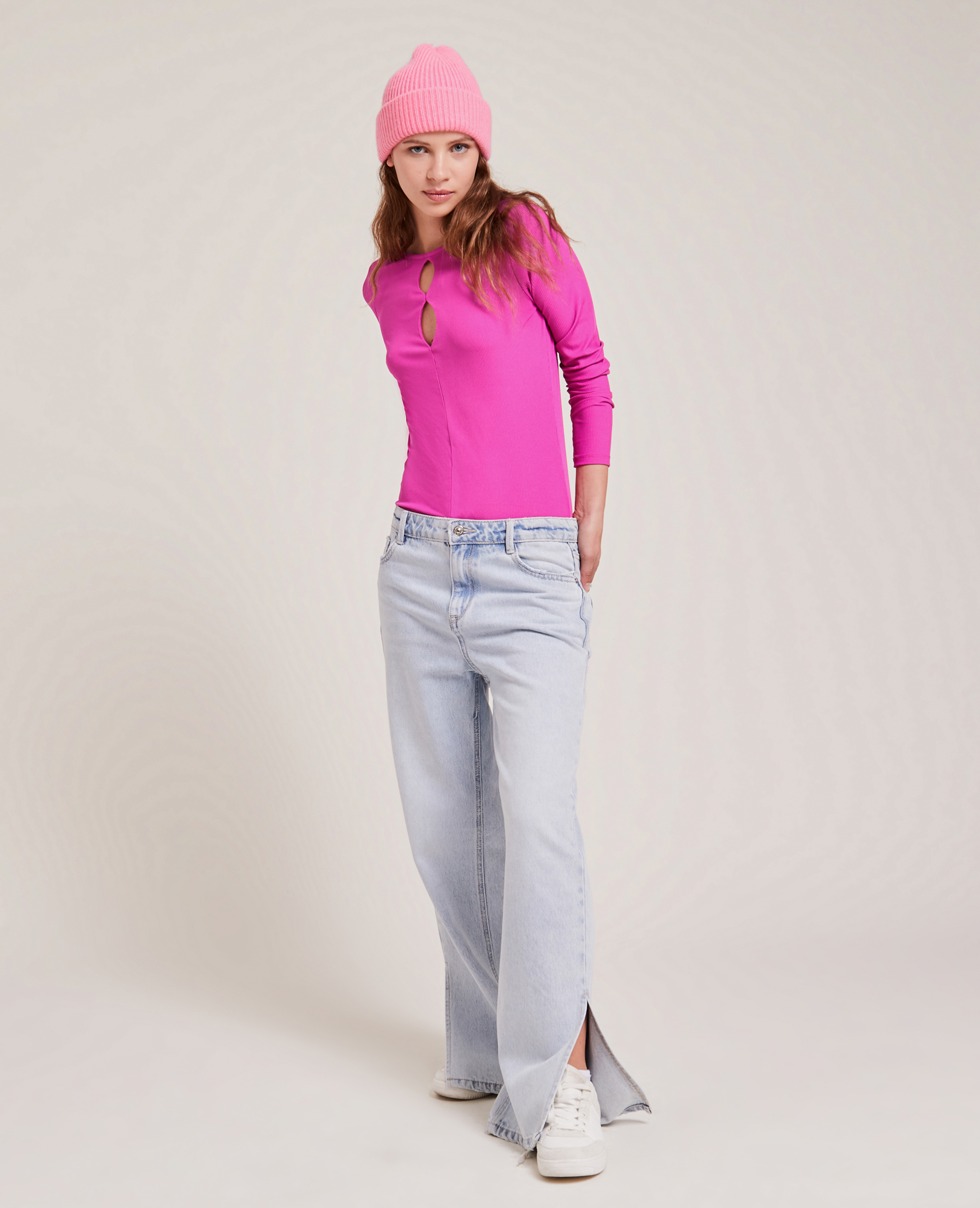 Top maille côtelée avec découpes rose fuchsia - Pimkie