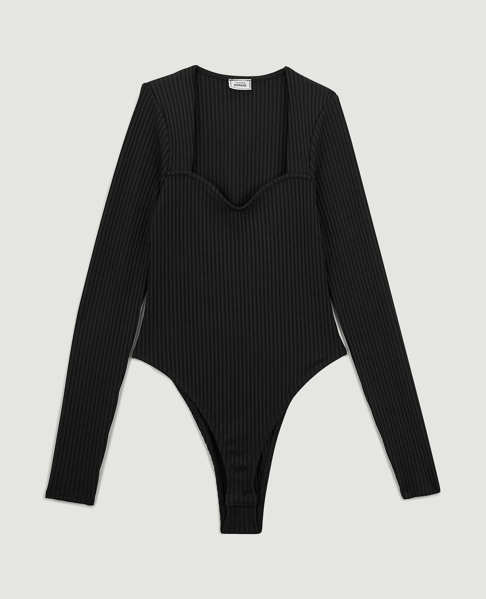 Body maille côtelée encolure cœur noir - Pimkie