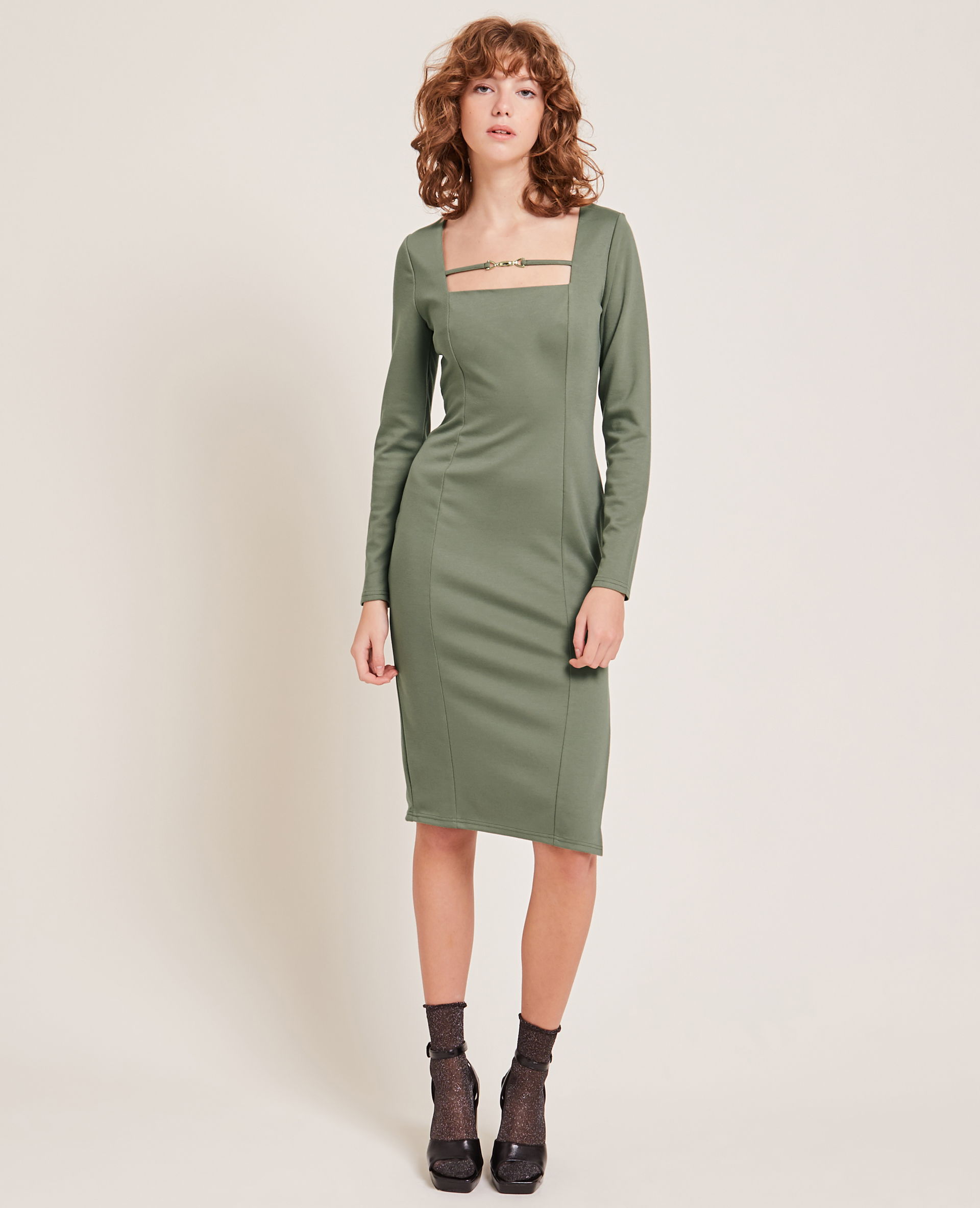 Robe fourreau manches longues vert kaki - Pimkie