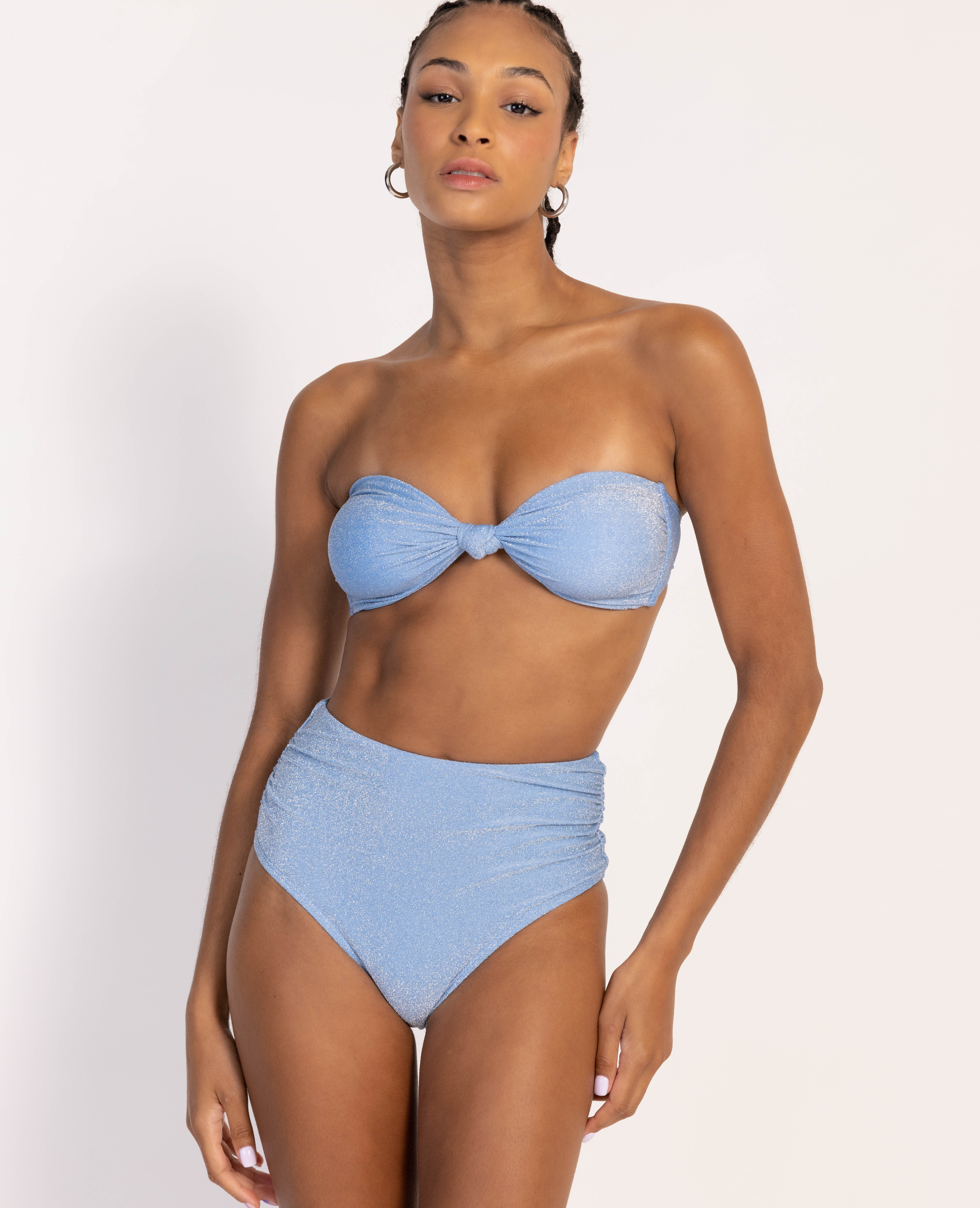 Bas de maillot culotte haute avec fronces bleu clair - Pimkie