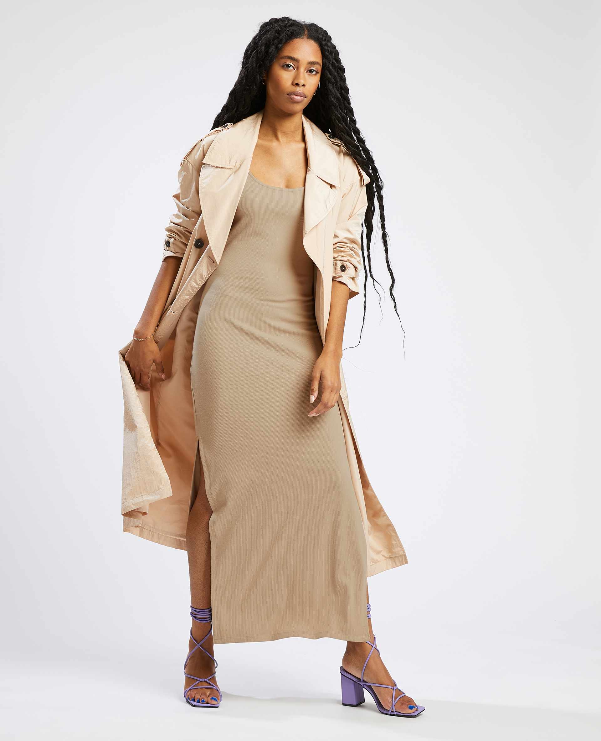 Robe longue moulante beige store