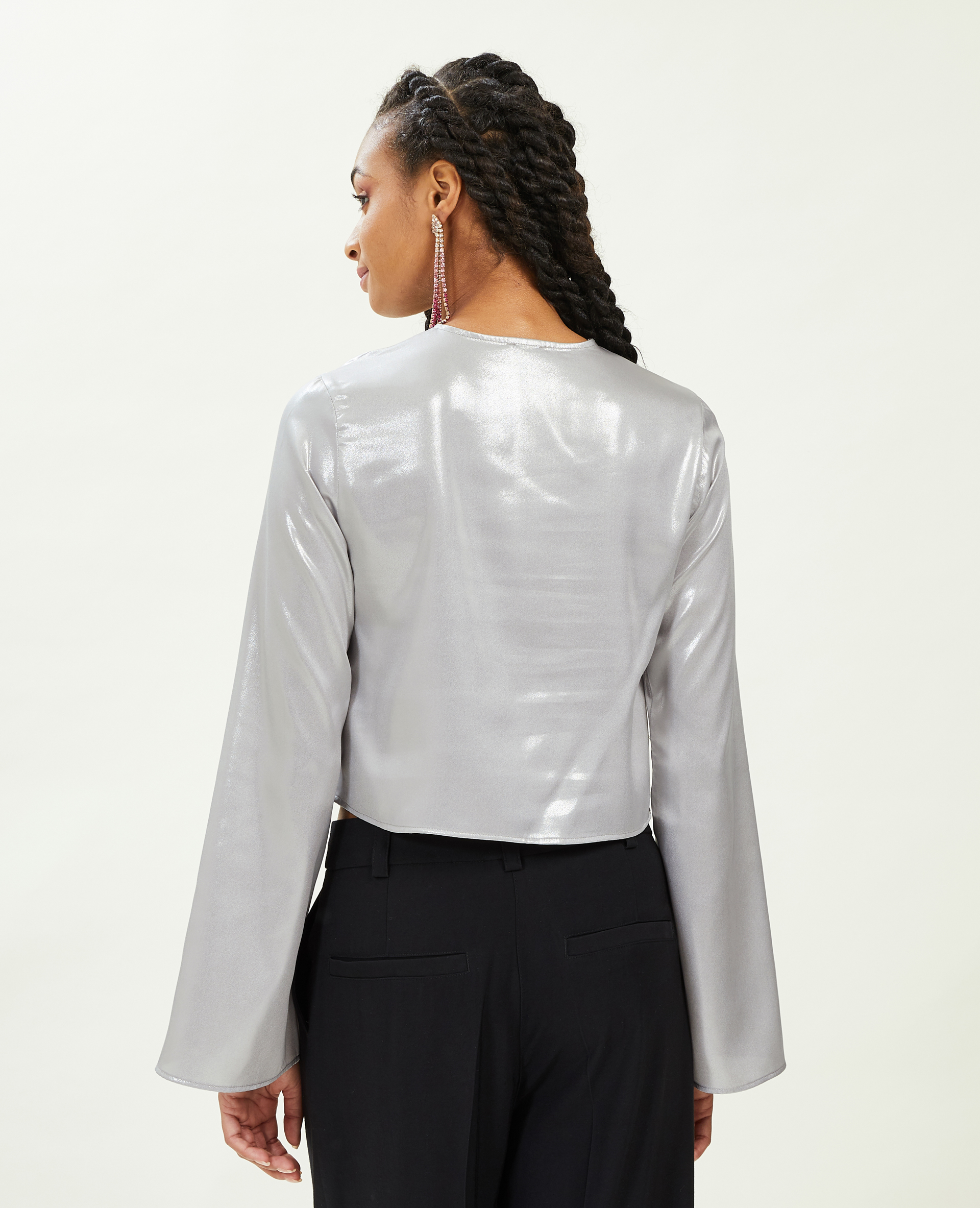 Blouse courte avec lien croisé à nouer gris - Pimkie