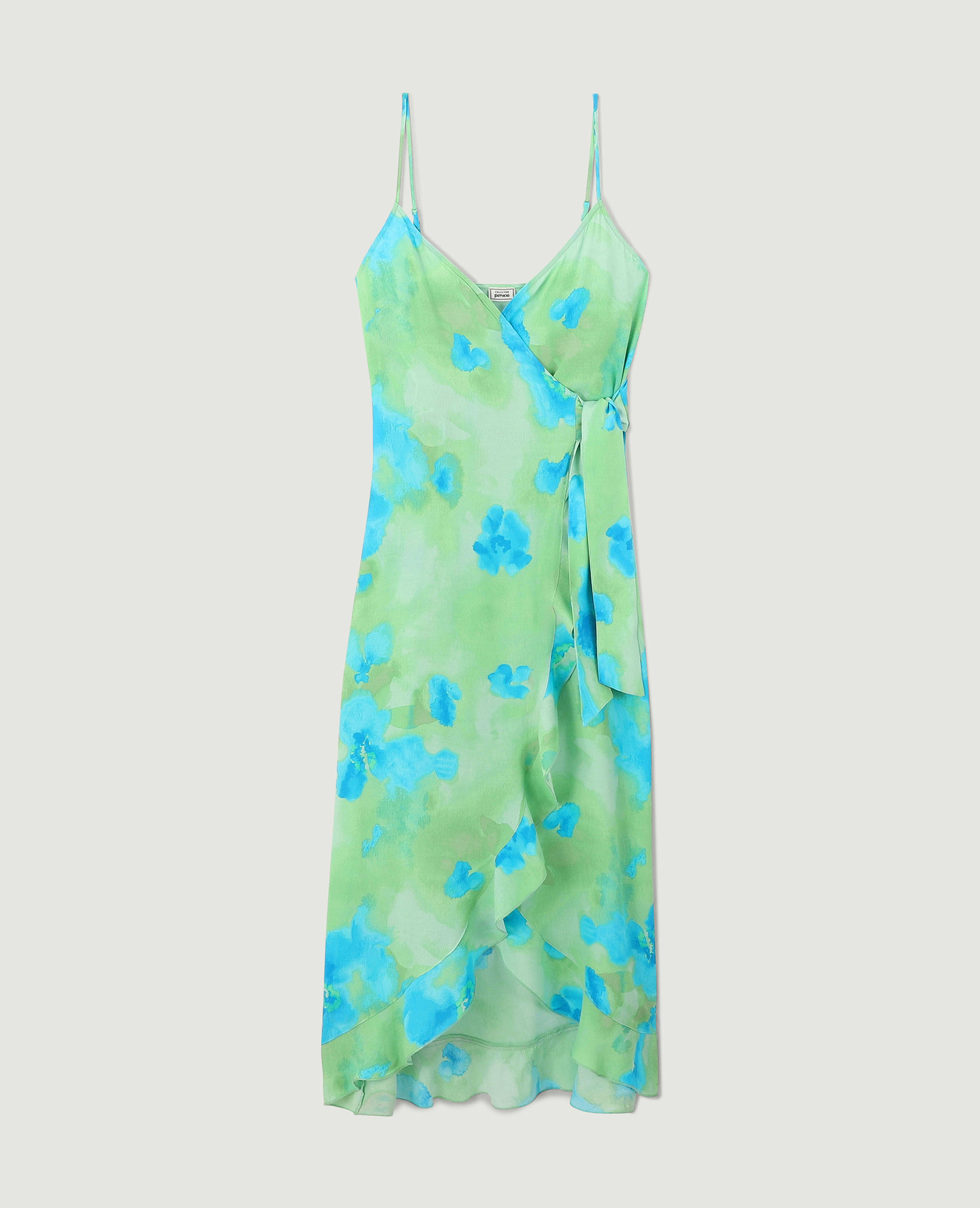 Robe longue porte-feuille avec volants bleu - Pimkie