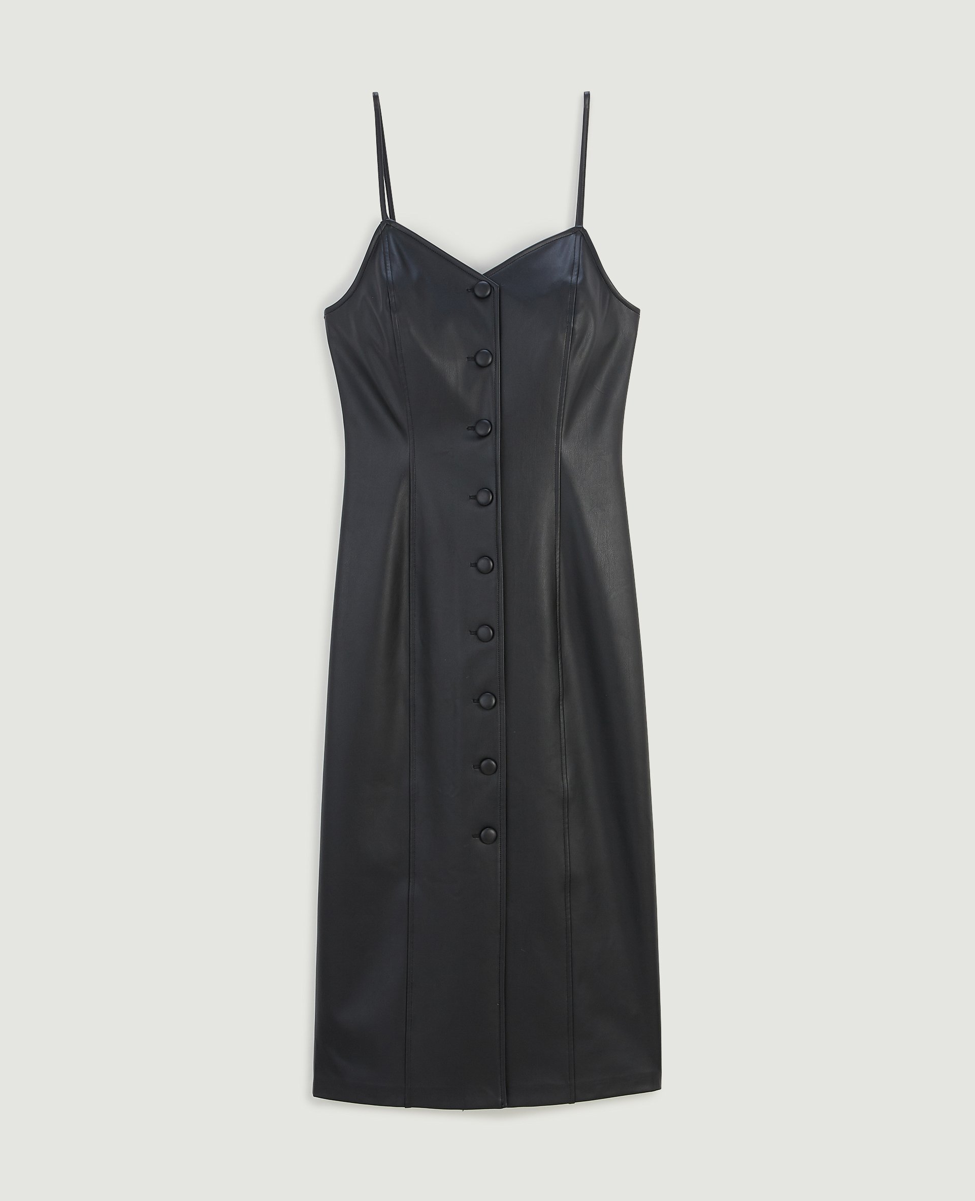 Robe longue boutonnée en simili cuir noir - Pimkie