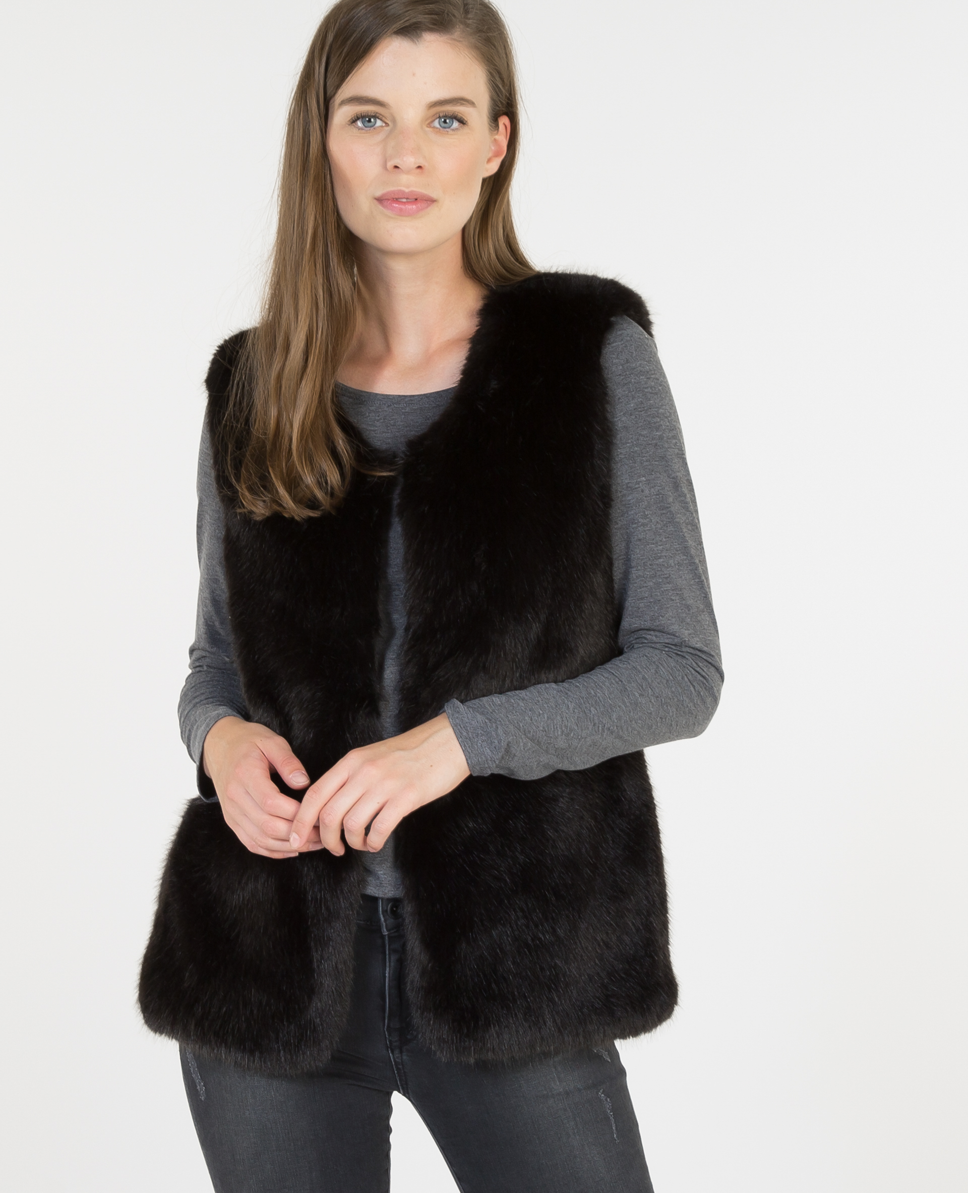Gilet fourrure sans manche noir store