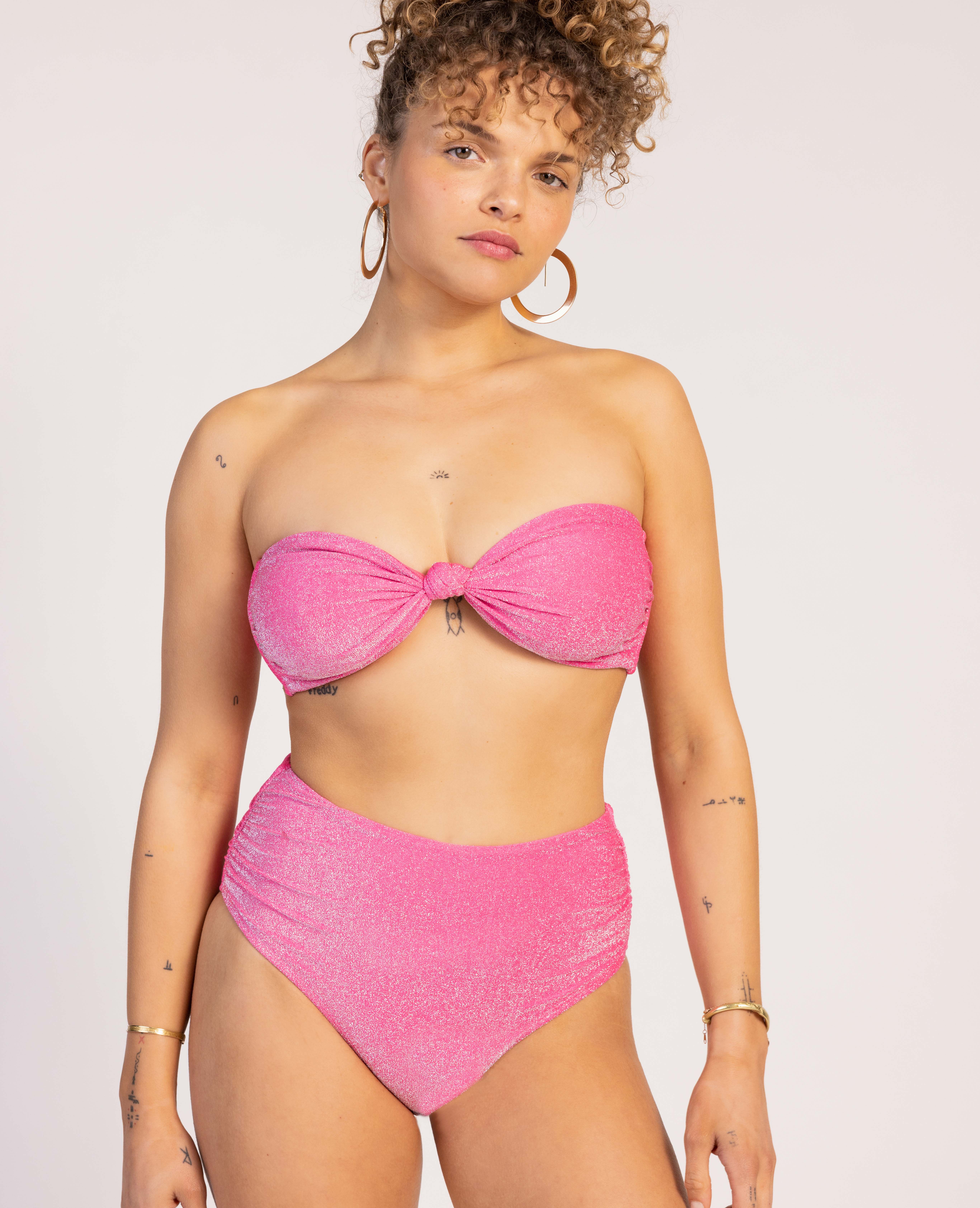 Bas de maillot culotte haute avec fronces rose - Pimkie