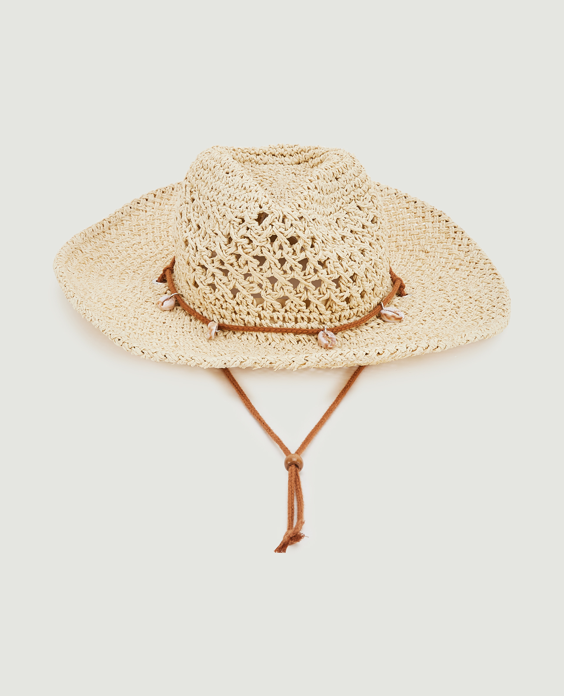 Chapeau en paille avec coquillages écru - Pimkie