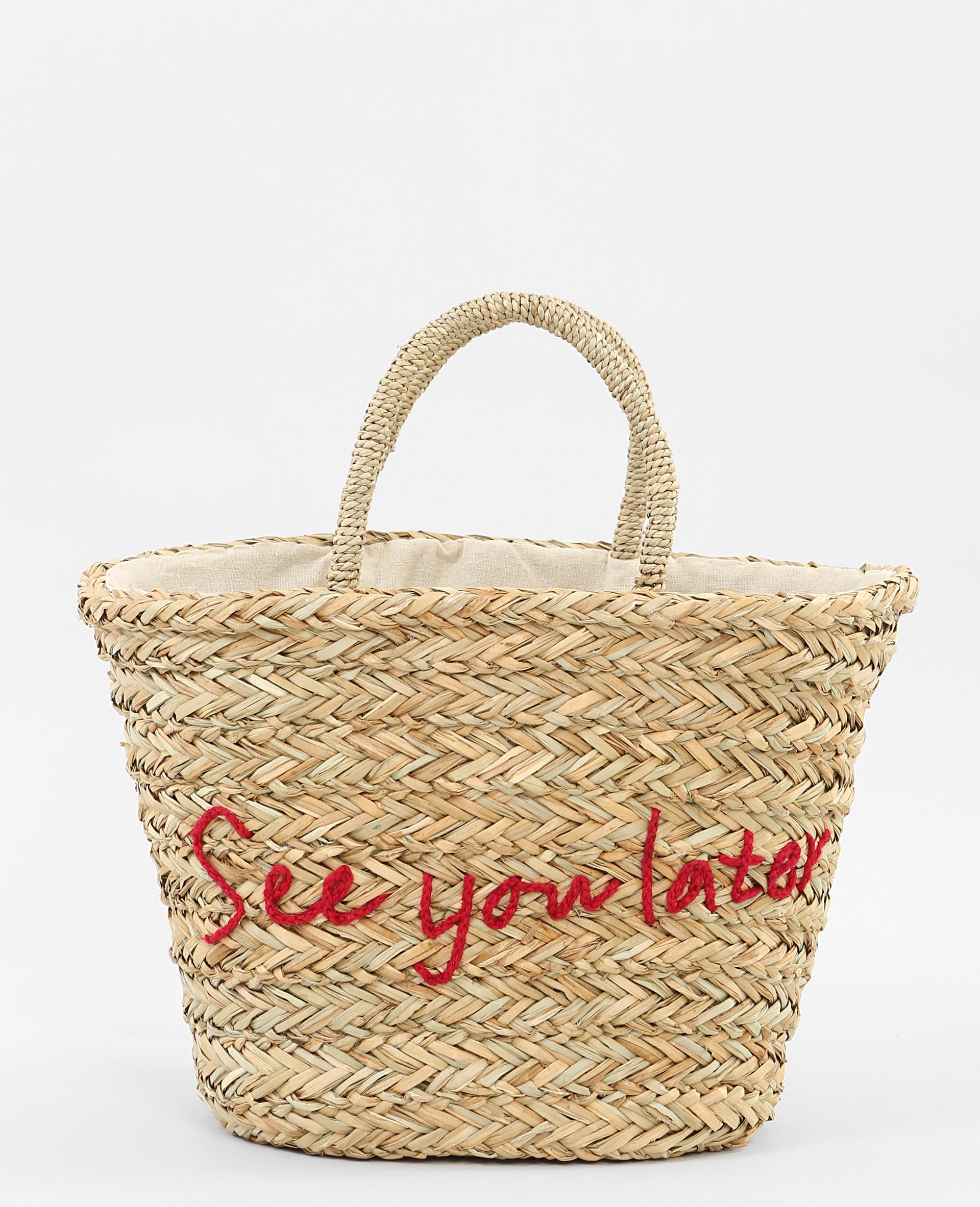 Panier en paille à message beige - Pimkie