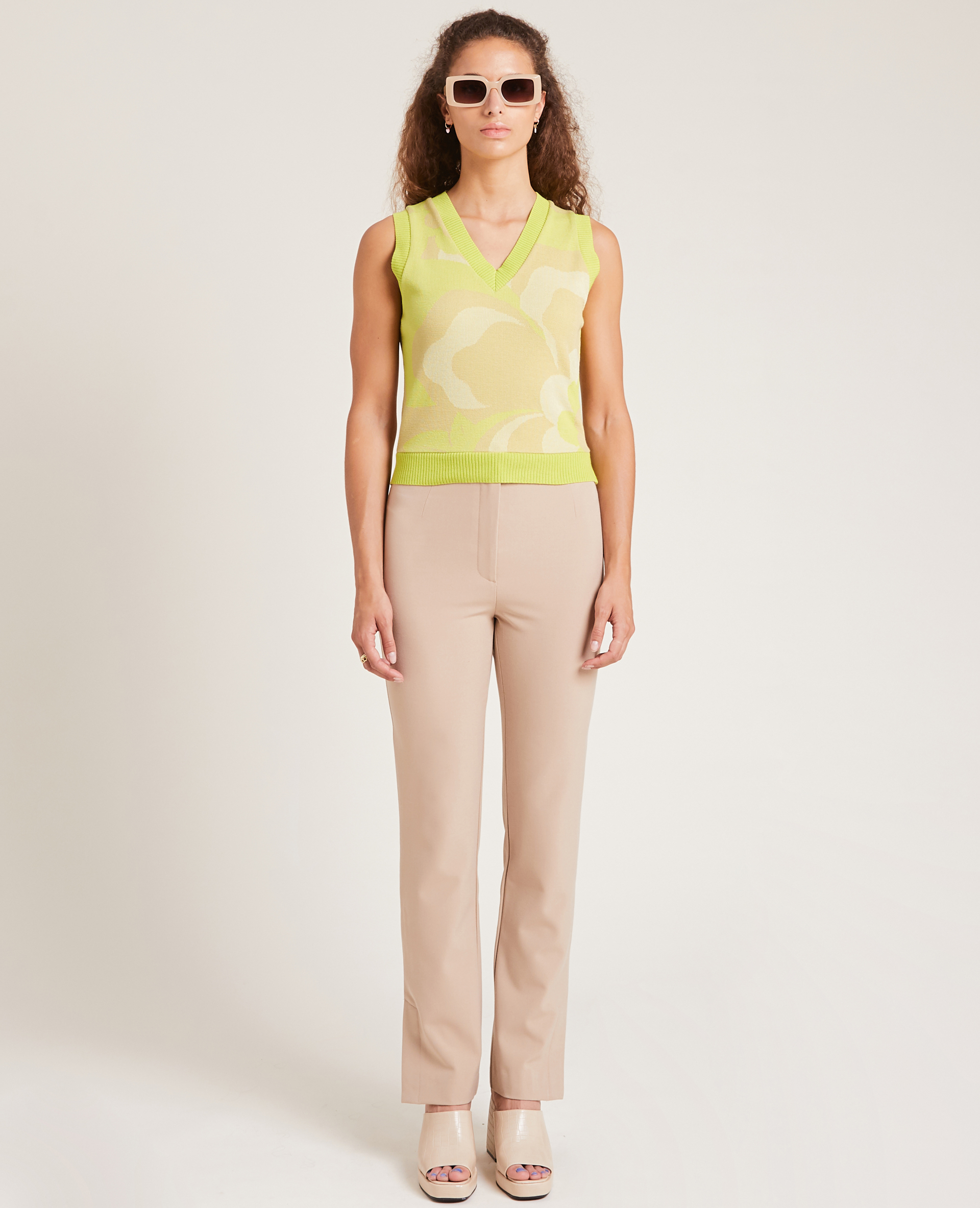 Top jacquard col V vert - Pimkie