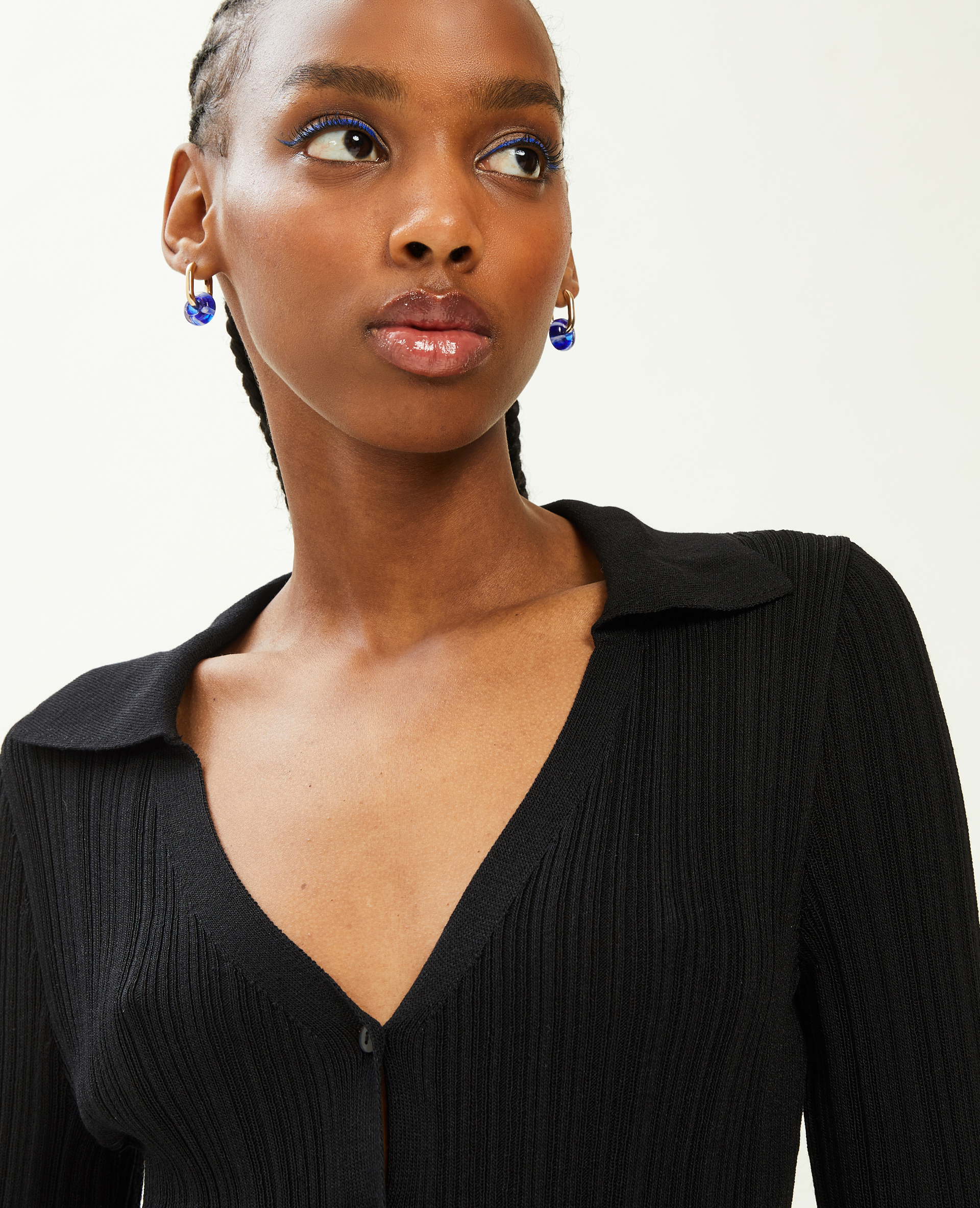 Gilet long en maille côtelée col polo noir - Pimkie