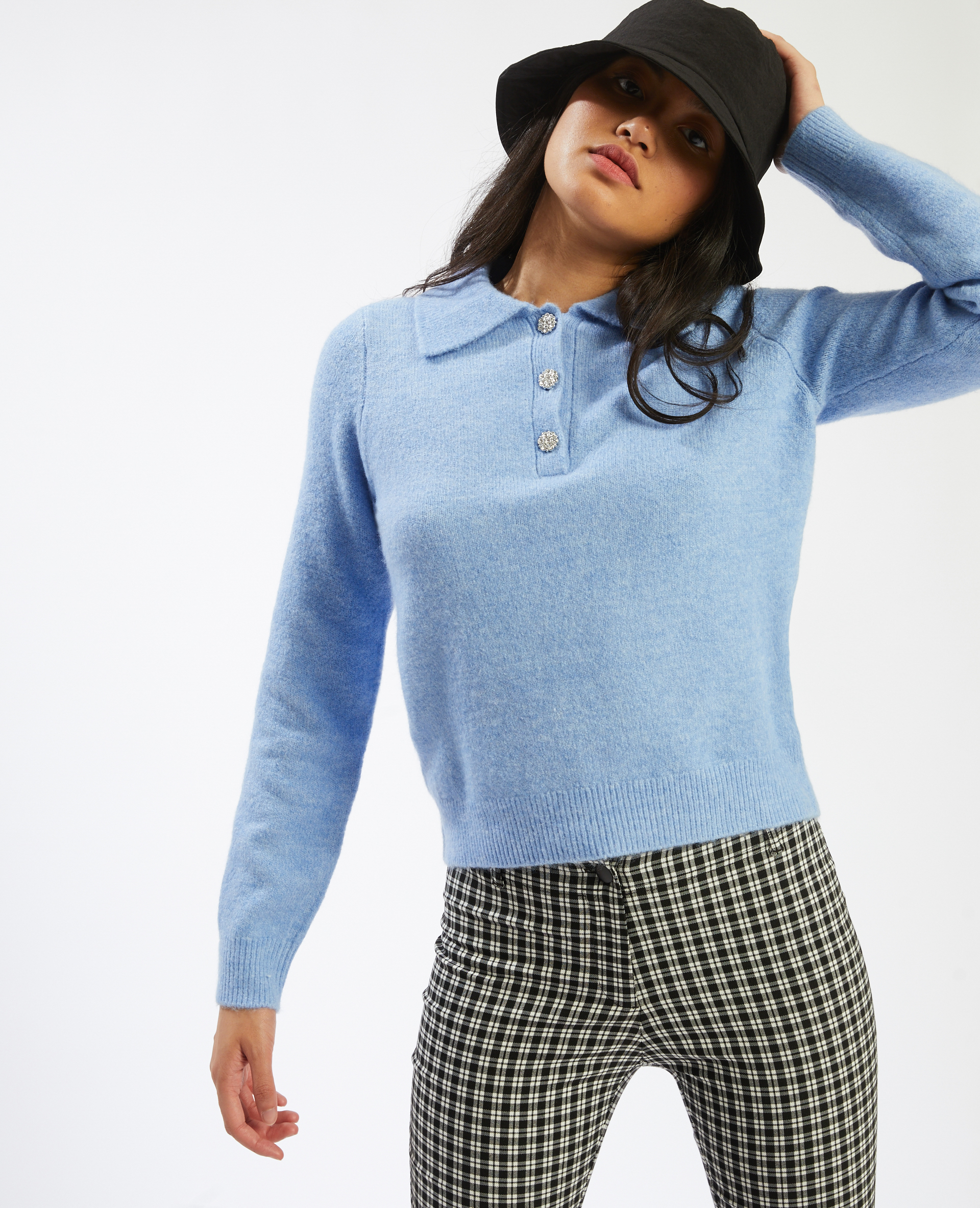 Pull femme col polo store