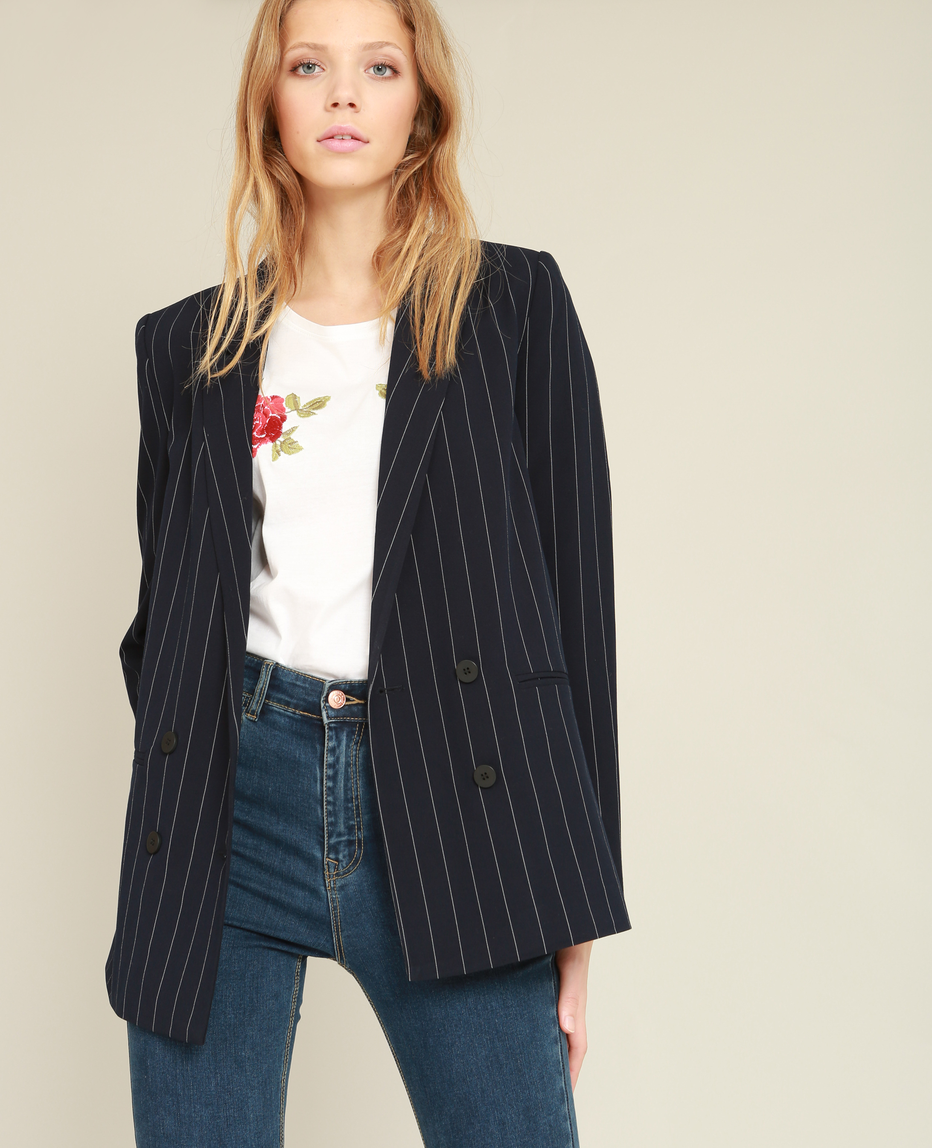 Blazer bleu marine rayé hotsell femme