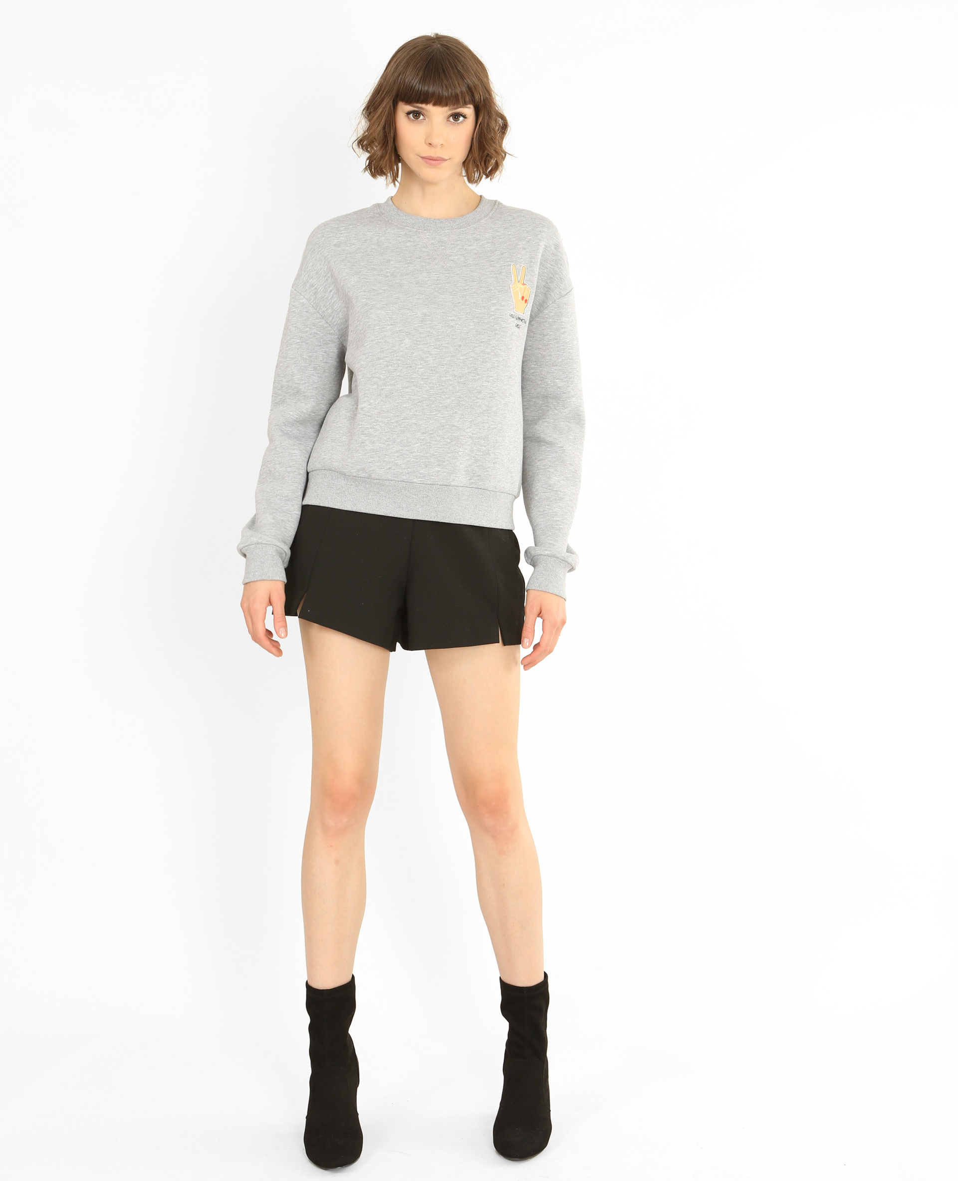 Sweat brodé gris - Pimkie