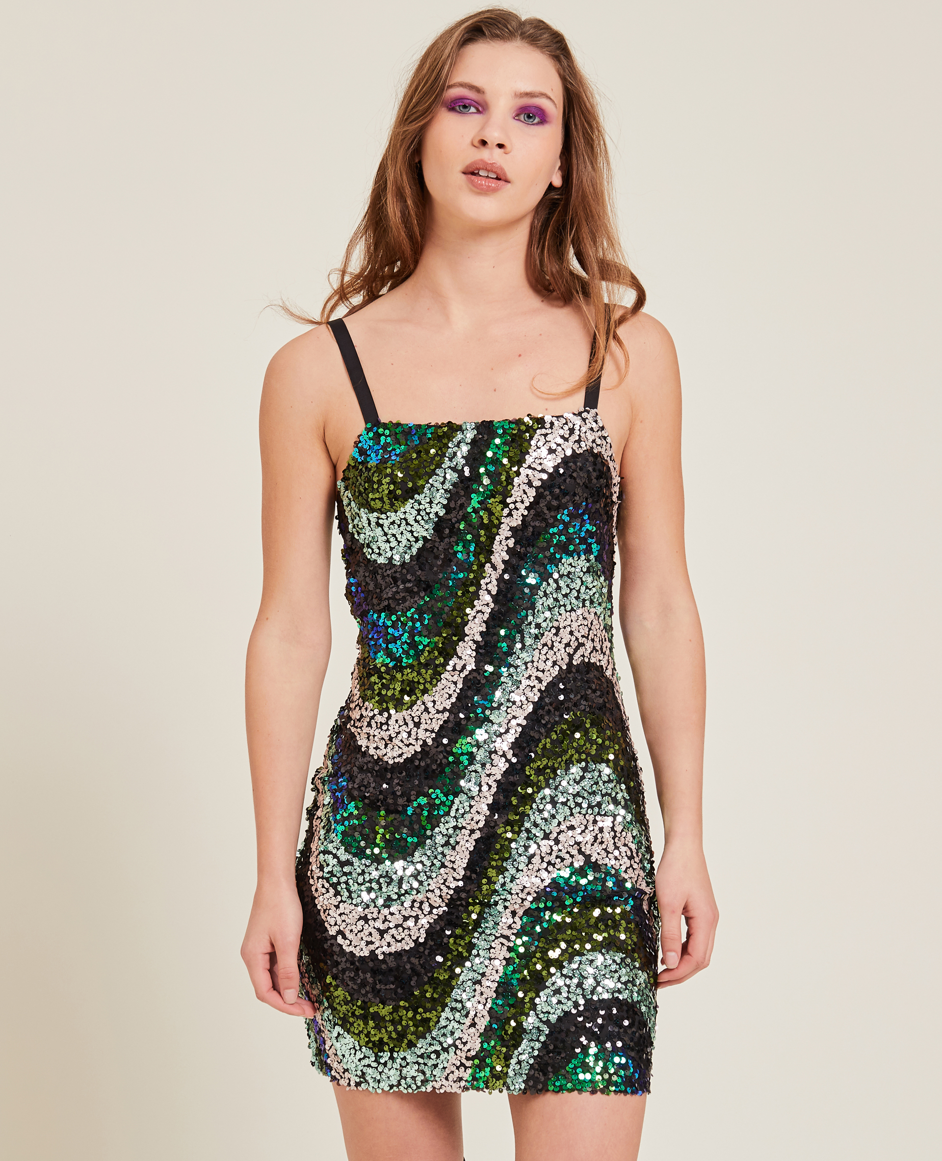 Robe courte moulante à sequins vert - Pimkie