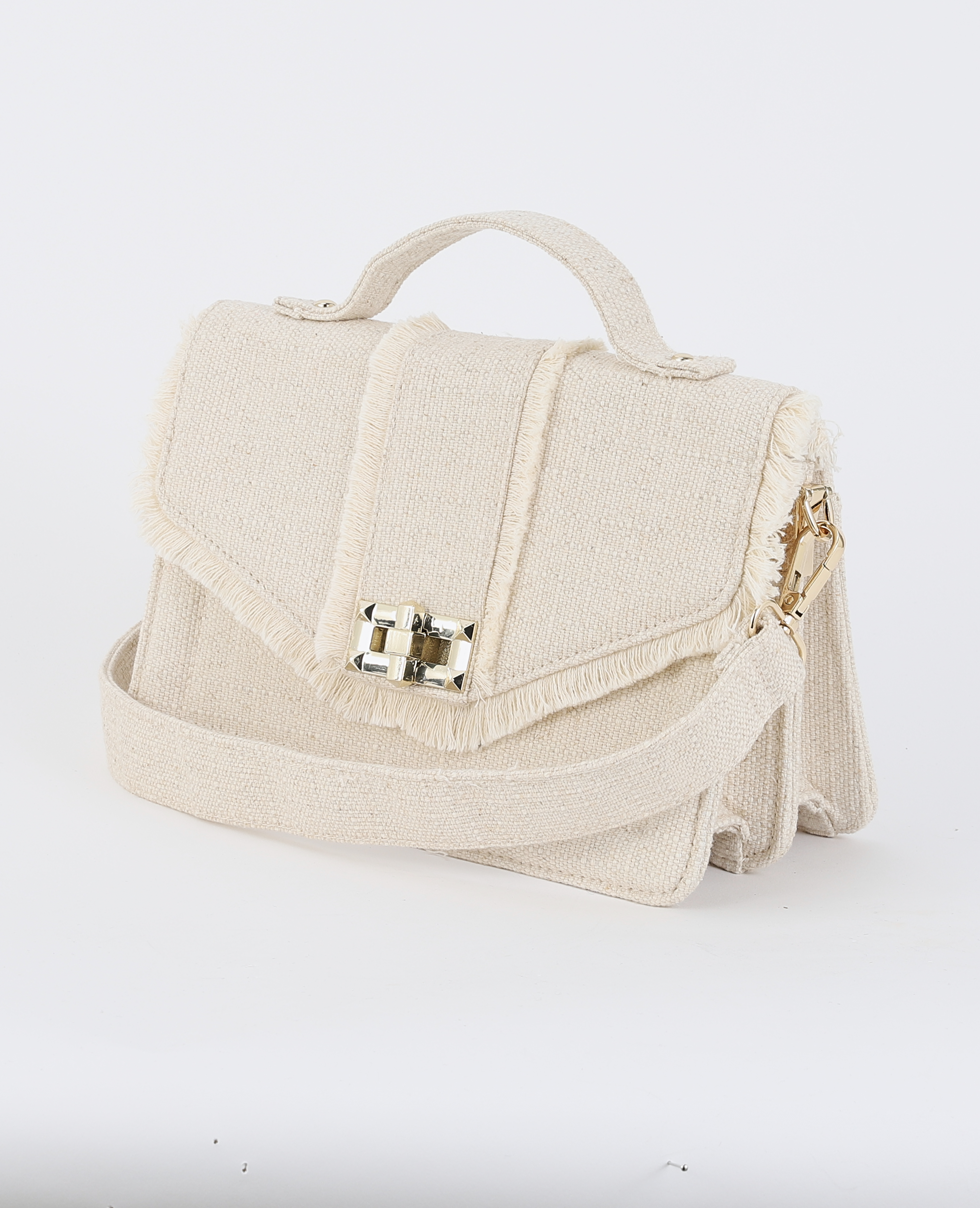 Sac rigide en tissu effet lin avec franges beige - Pimkie
