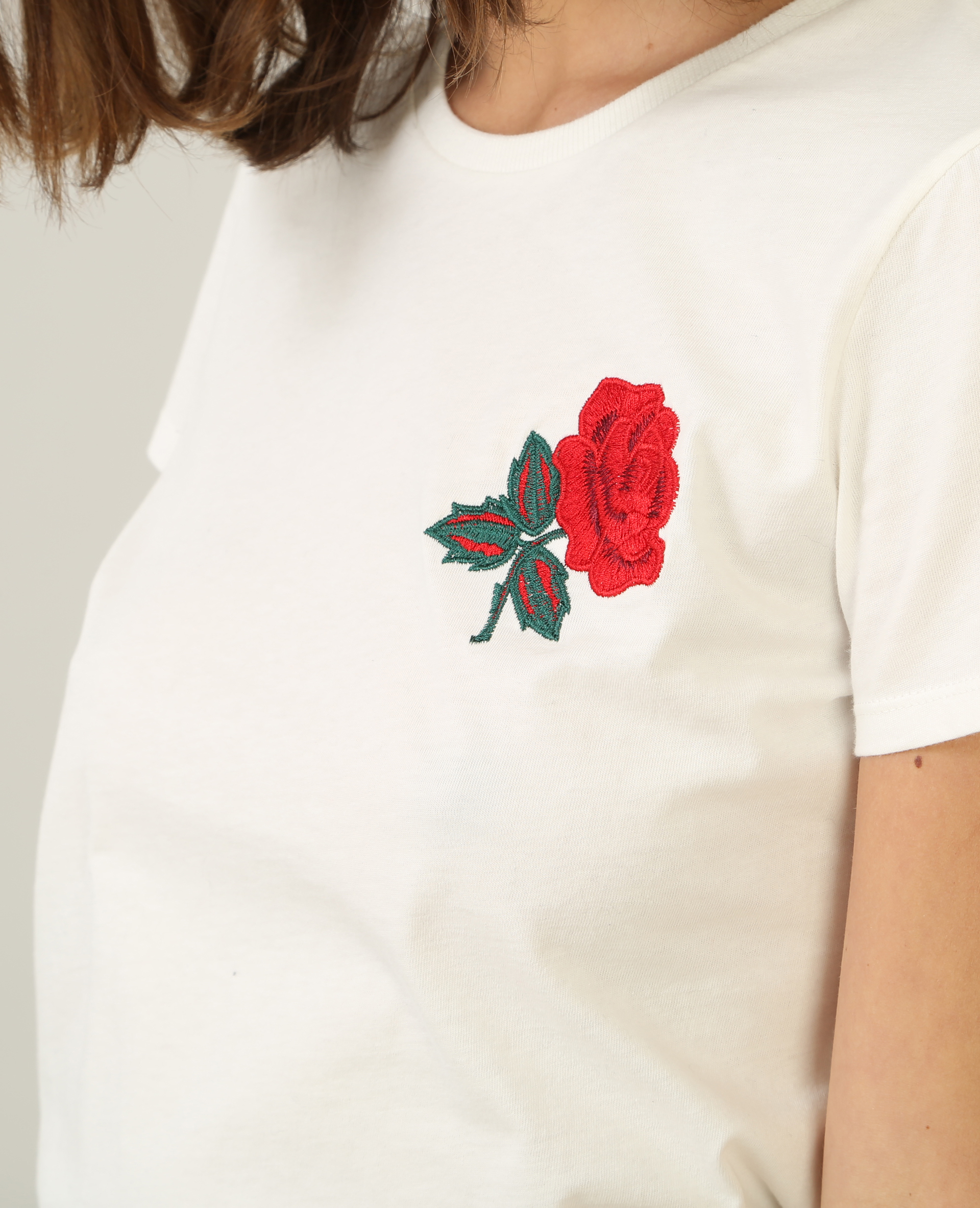 T-shirt broderie rose blanc - Pimkie
