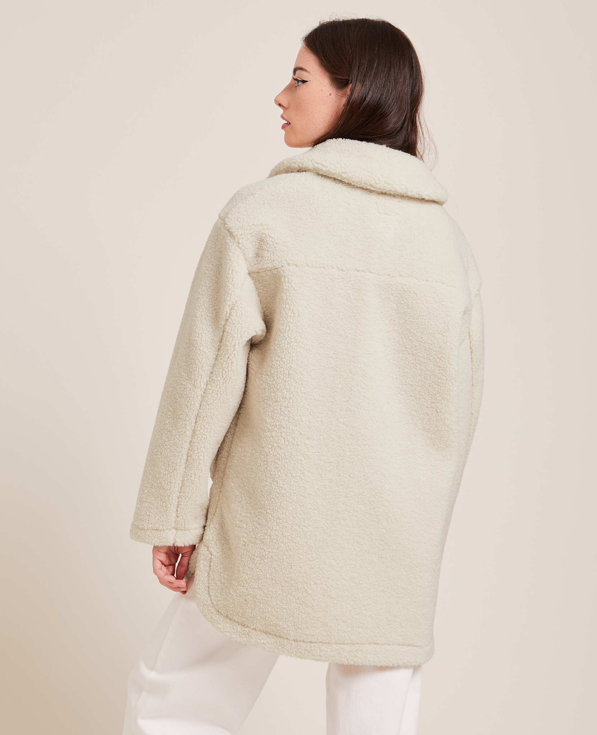 Veste droite en sherpa gris - Pimkie