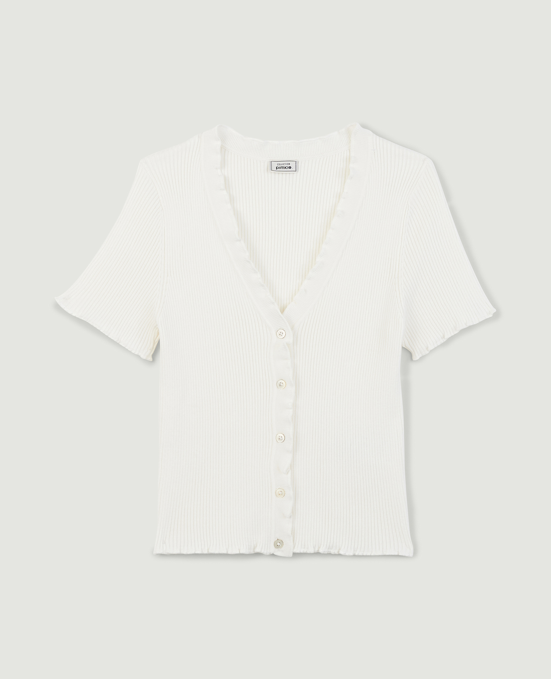 T-shirt cropped côtelé blanc cassé - Pimkie