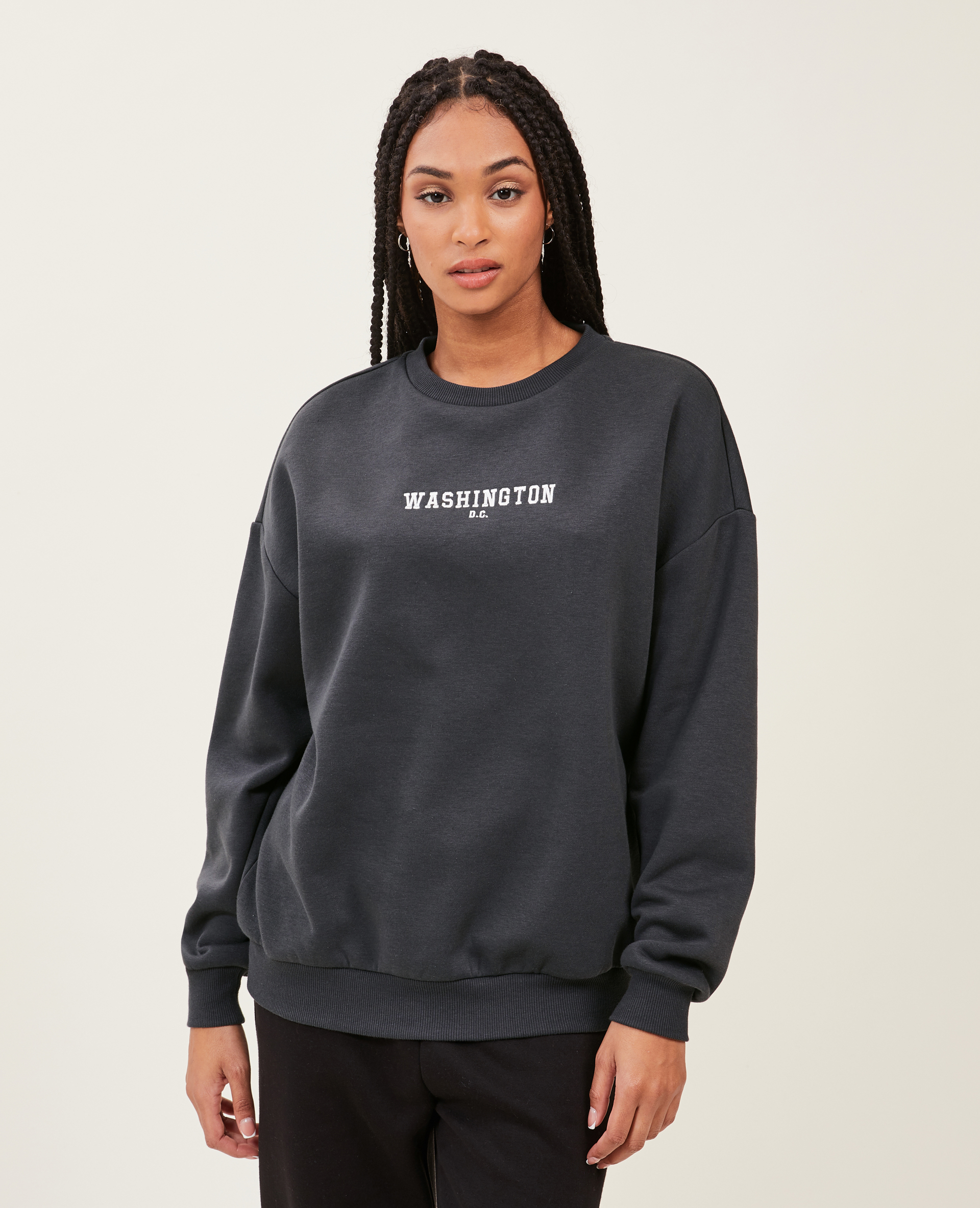 Sweat oversize col rond gris foncé - Pimkie