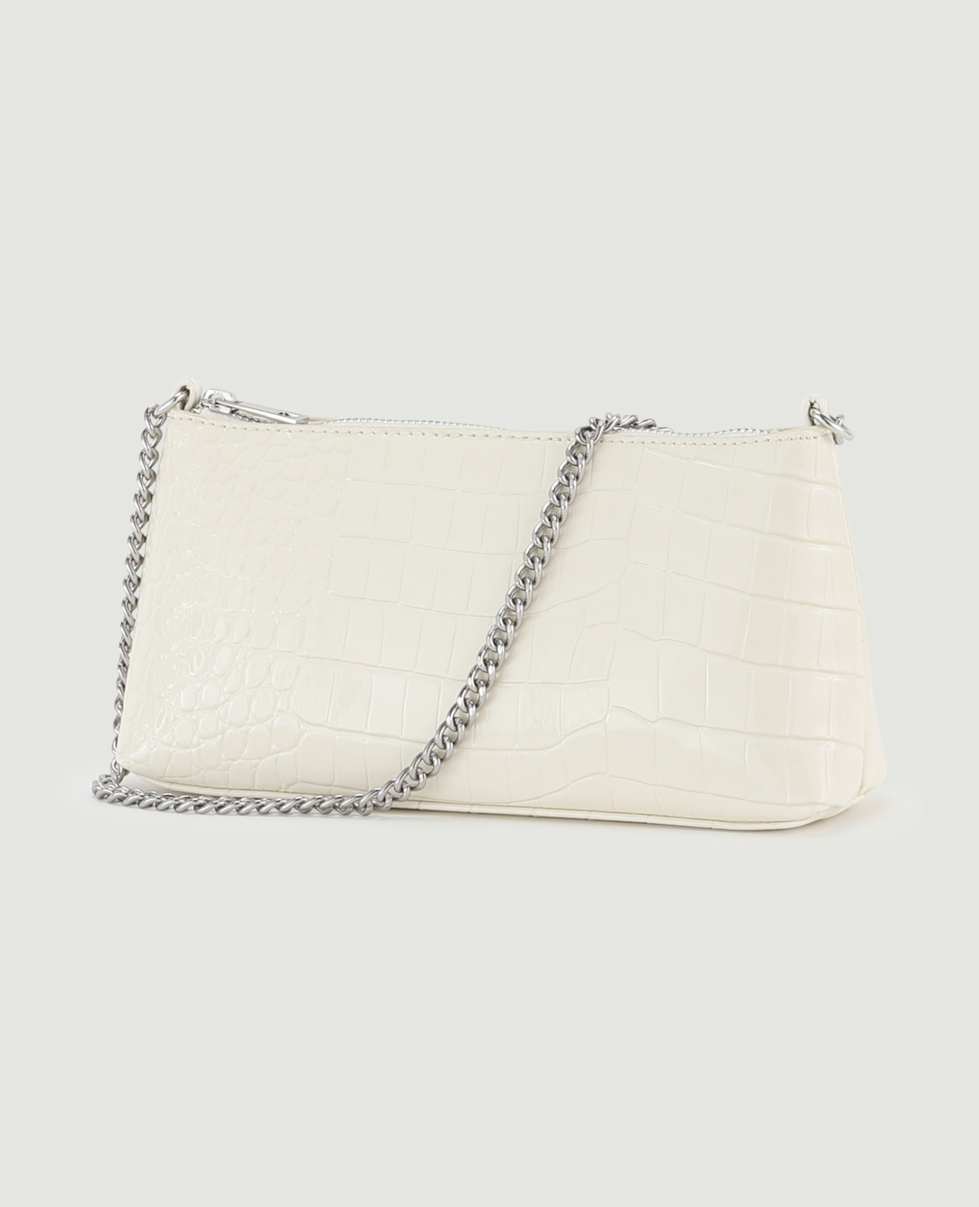 Sac pochette effet croco verni blanc - Pimkie