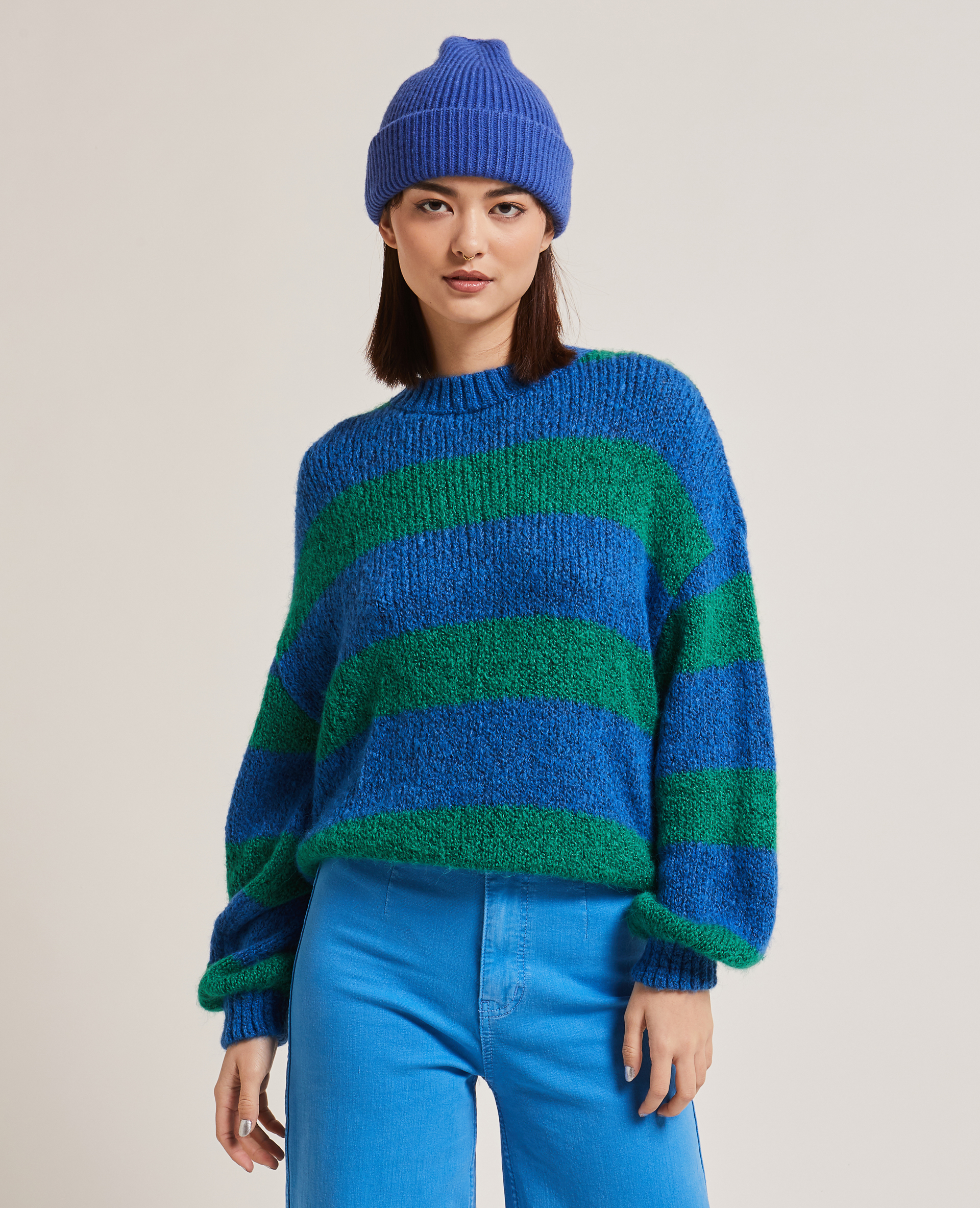 Pull col rond bleu - Pimkie