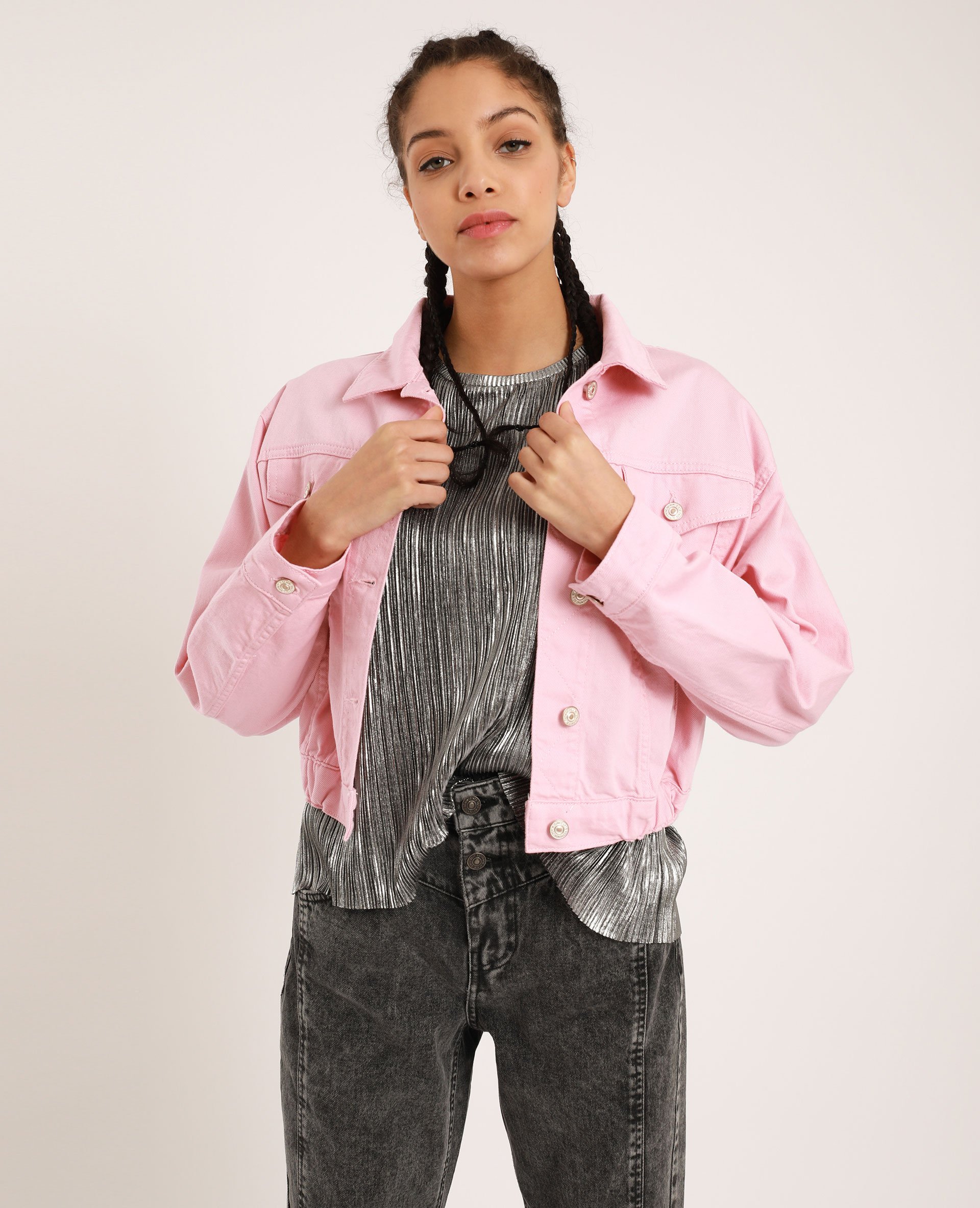 manteau jeans rose